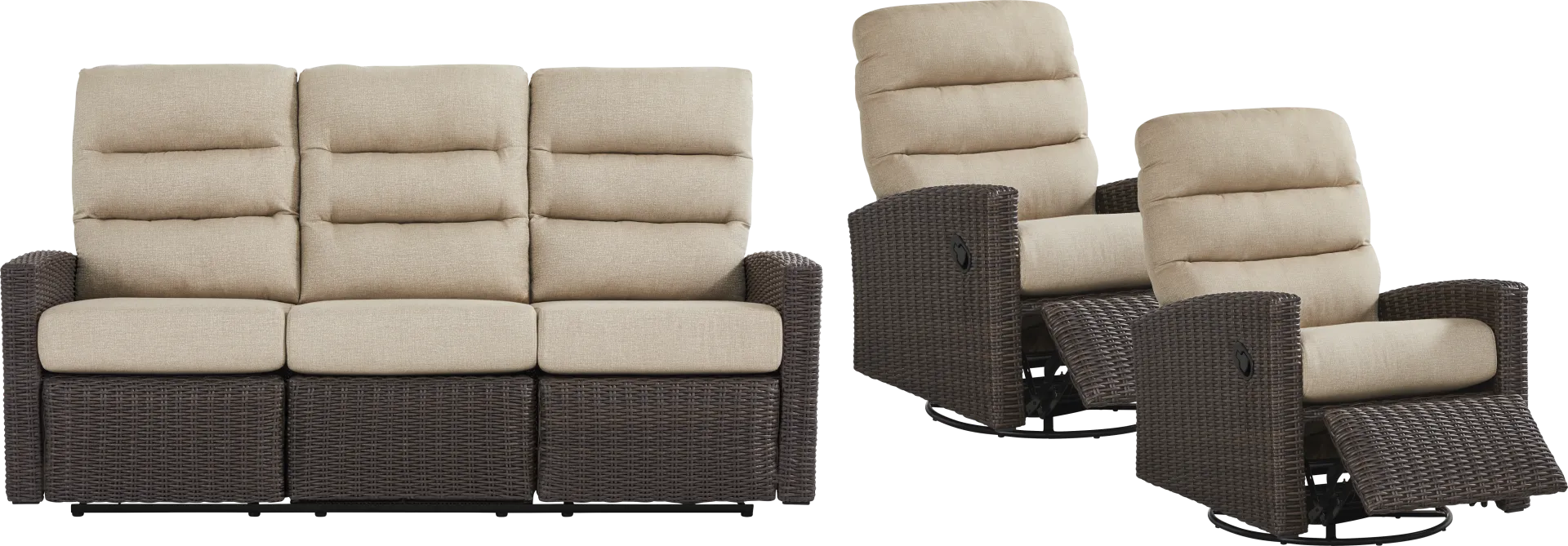 Ria Espresso 3 Pc Outdoor Reclining Seating set with Beige Cushions - Image 1