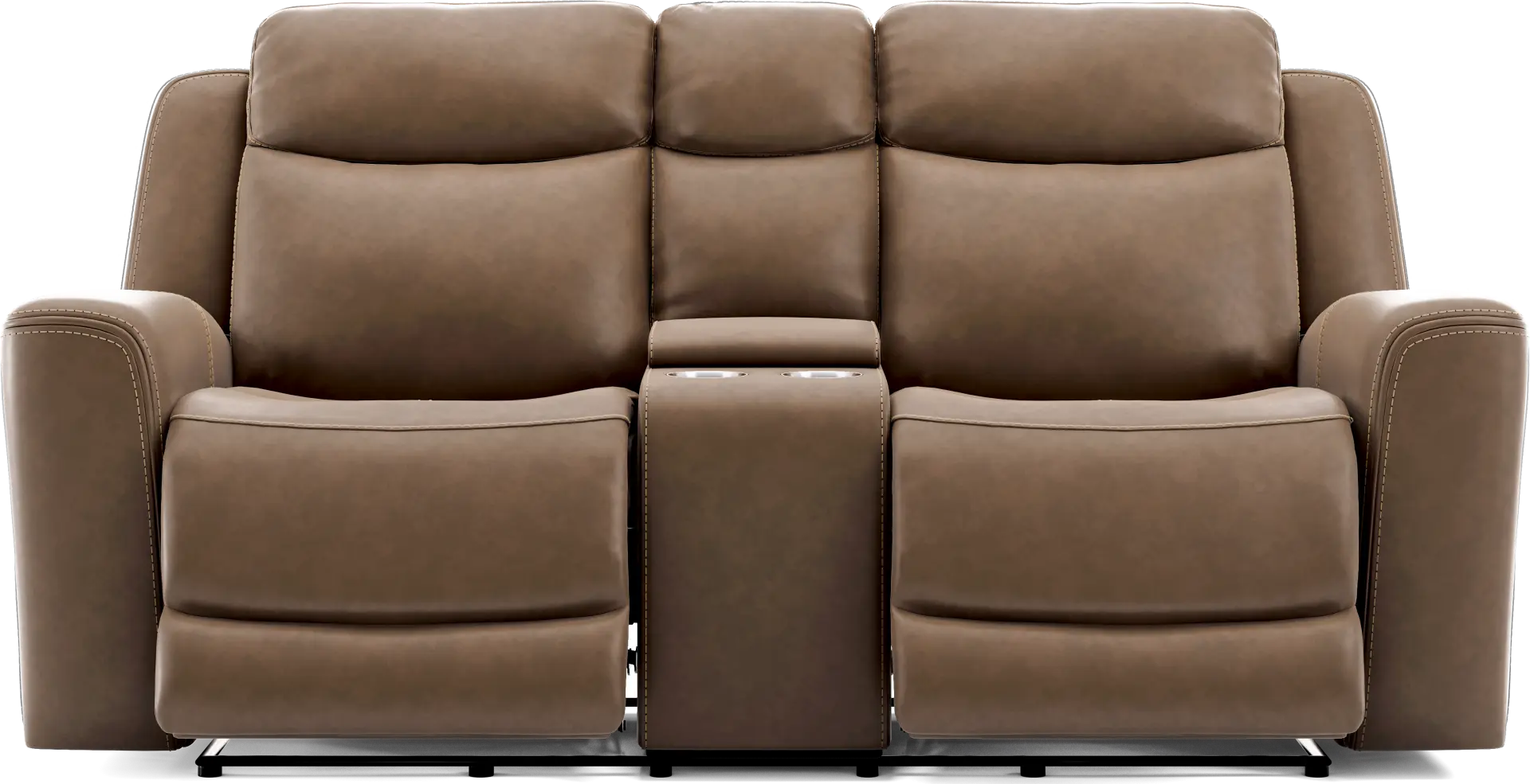 Davidson Brown Leather Dual Power Reclining Console Loveseat