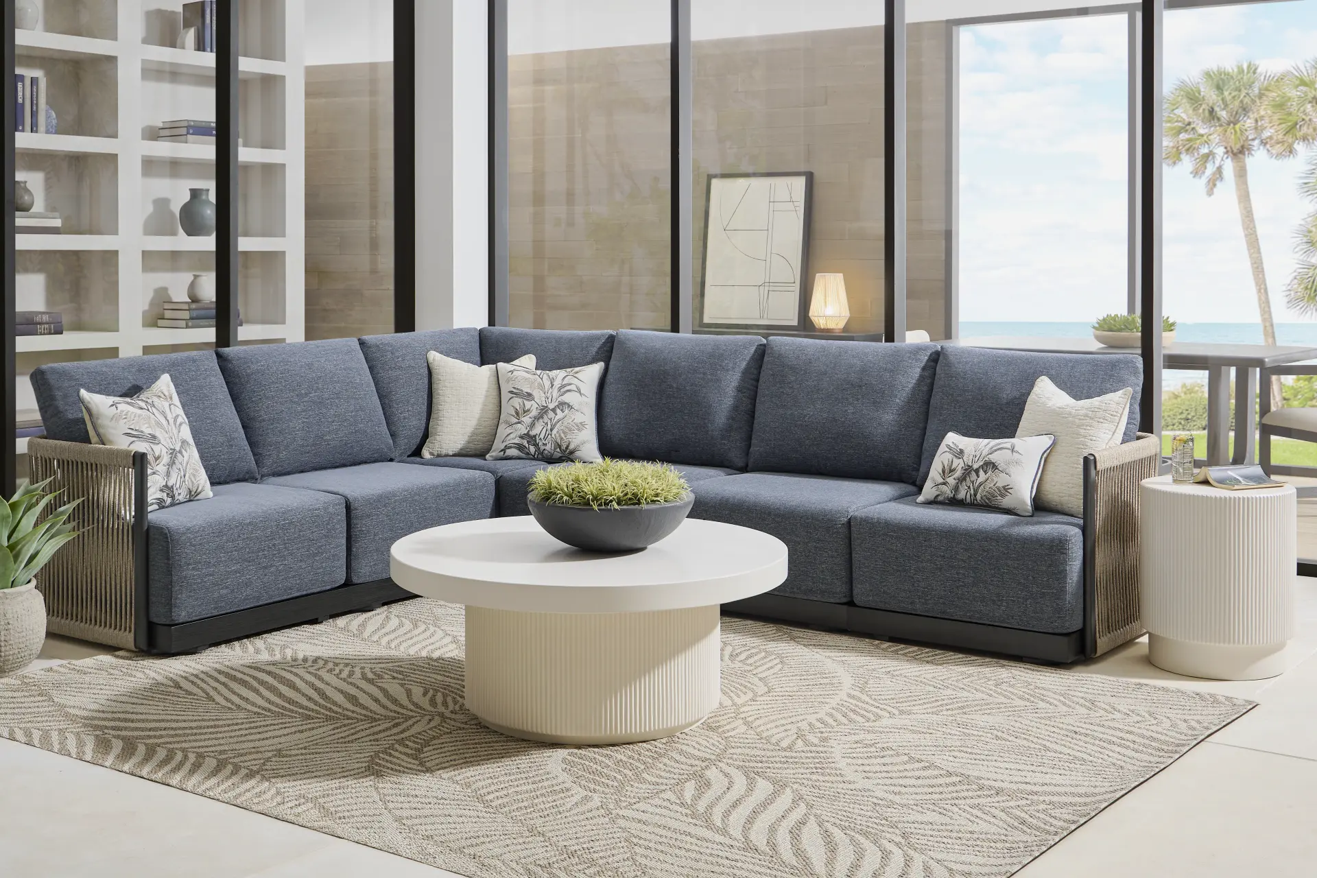 Lanai Black 6 Pc Outdoor Sectional with Mineral Cushions