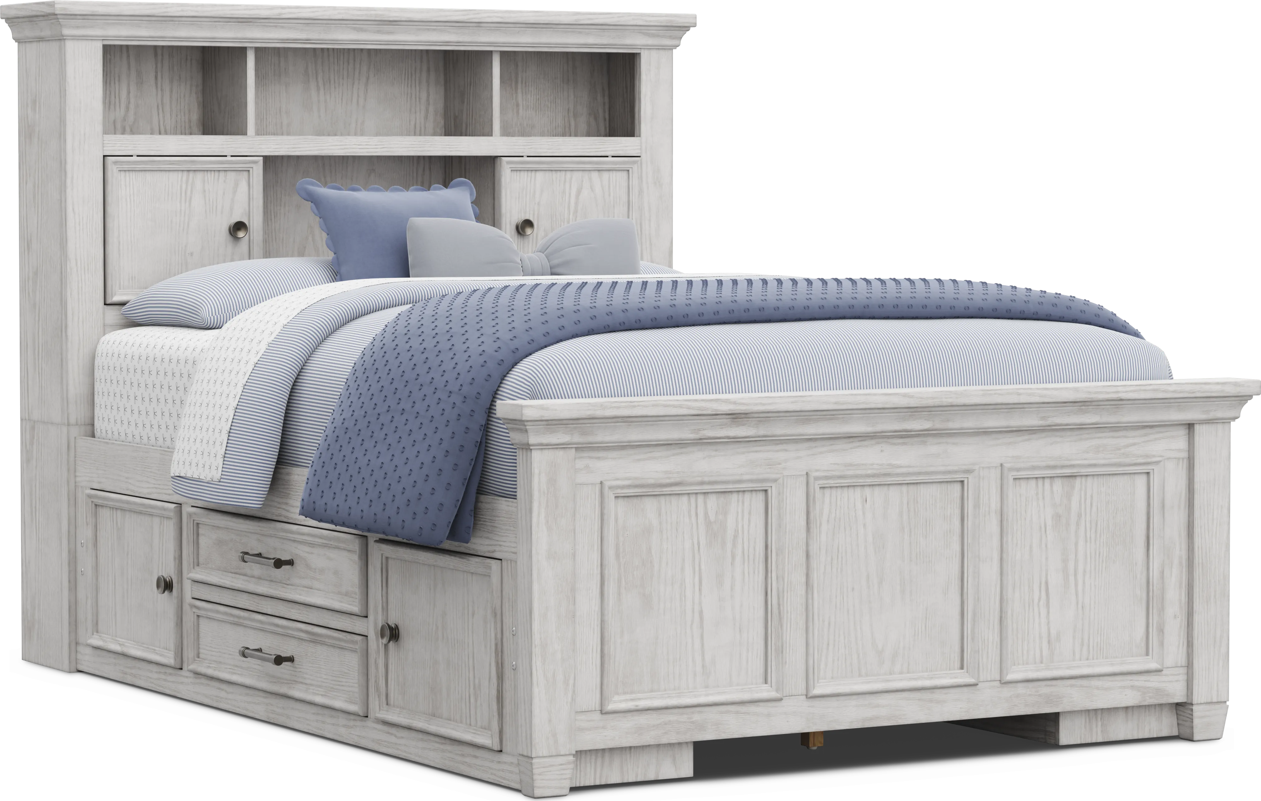 Kids Canyon Lake 2.0 Ash Gray Full Bookcase Bed with 2 Storage Side Rails - Thumbnail - Image 1