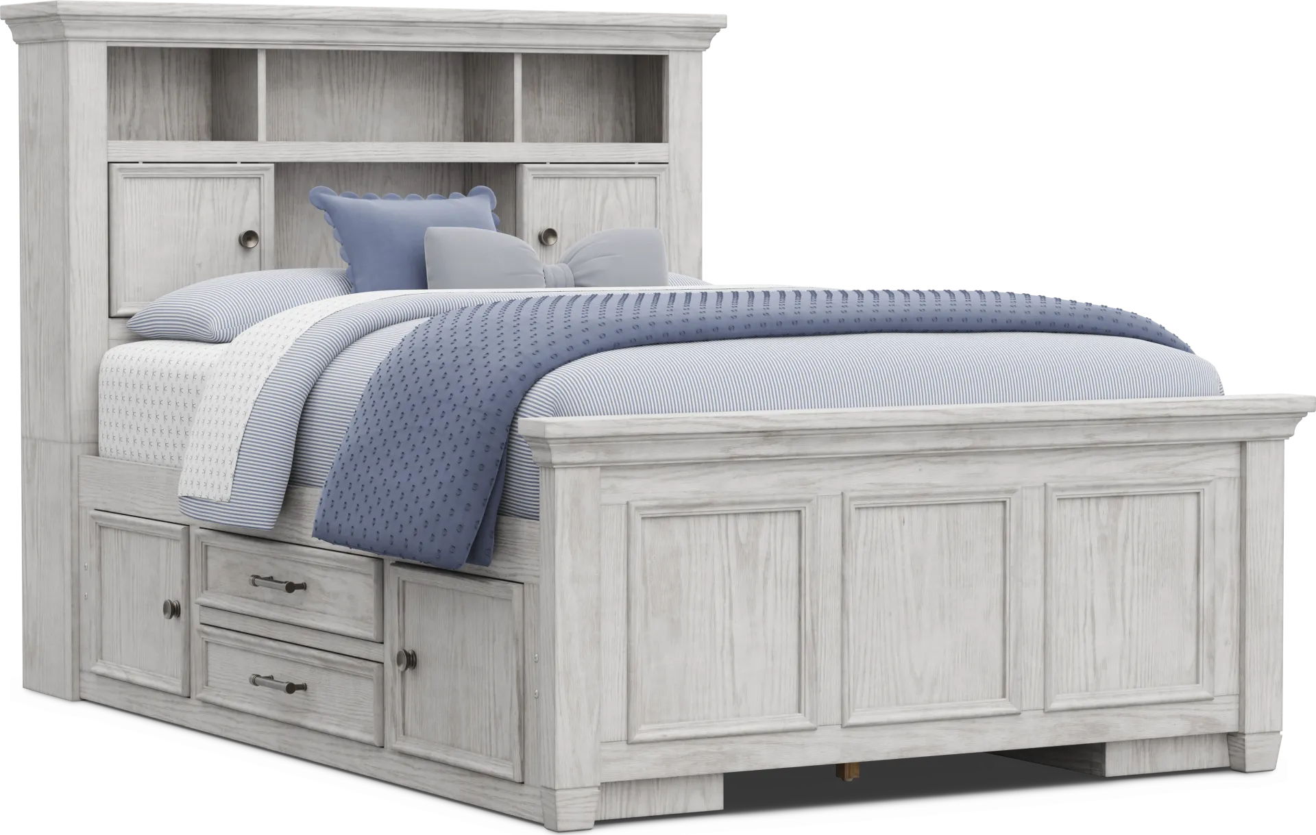 Kids Canyon Lake 2.0 Ash Gray Full Bookcase Bed with 2 Storage Side Rails - Image 1