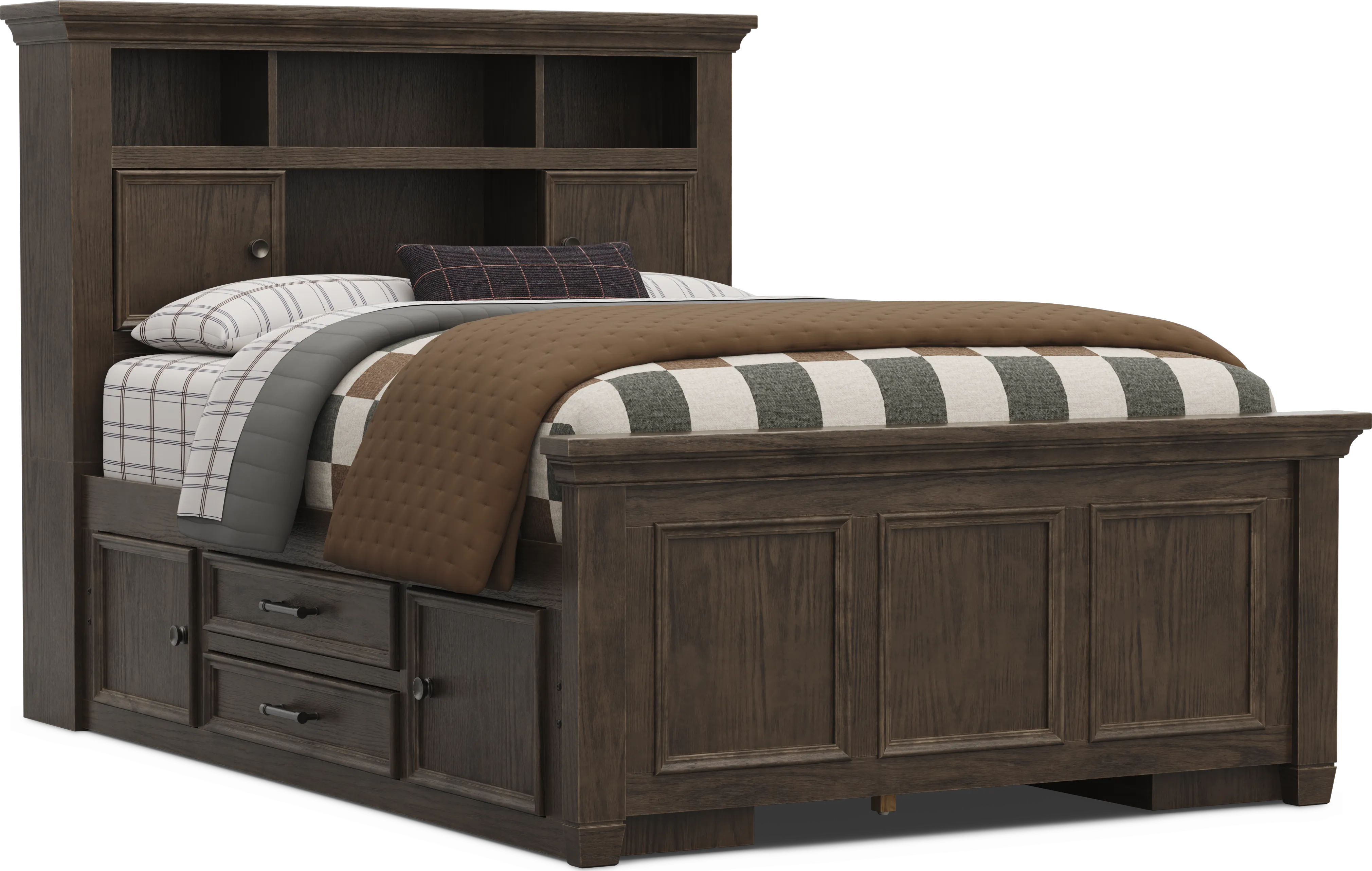 Kids Canyon Lake 2.0 Java Full Bookcase Bed with 2 Storage Side Rails - Thumbnail - Image 1