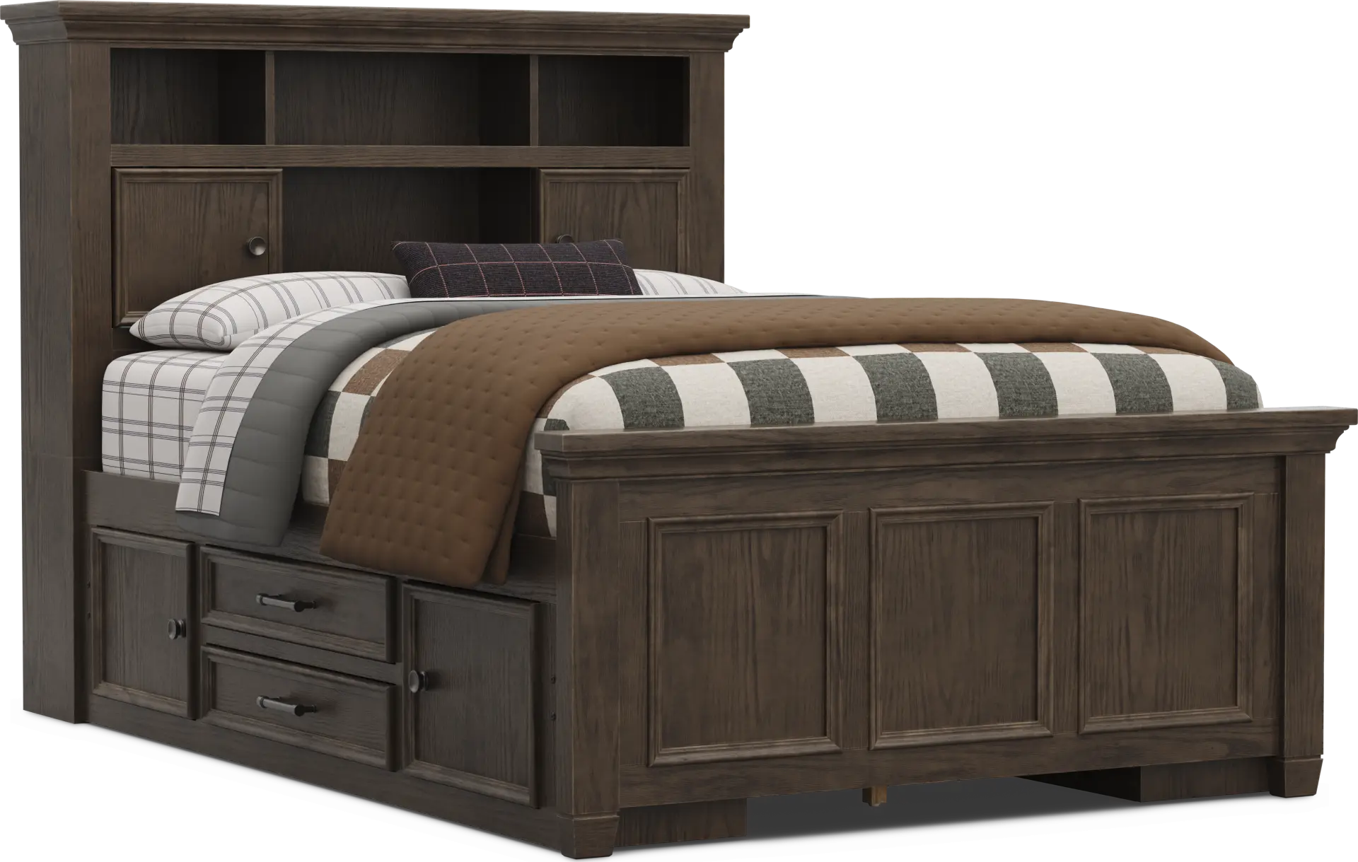 Kids Canyon Lake 2.0 Java Full Bookcase Bed with 2 Storage Side Rails