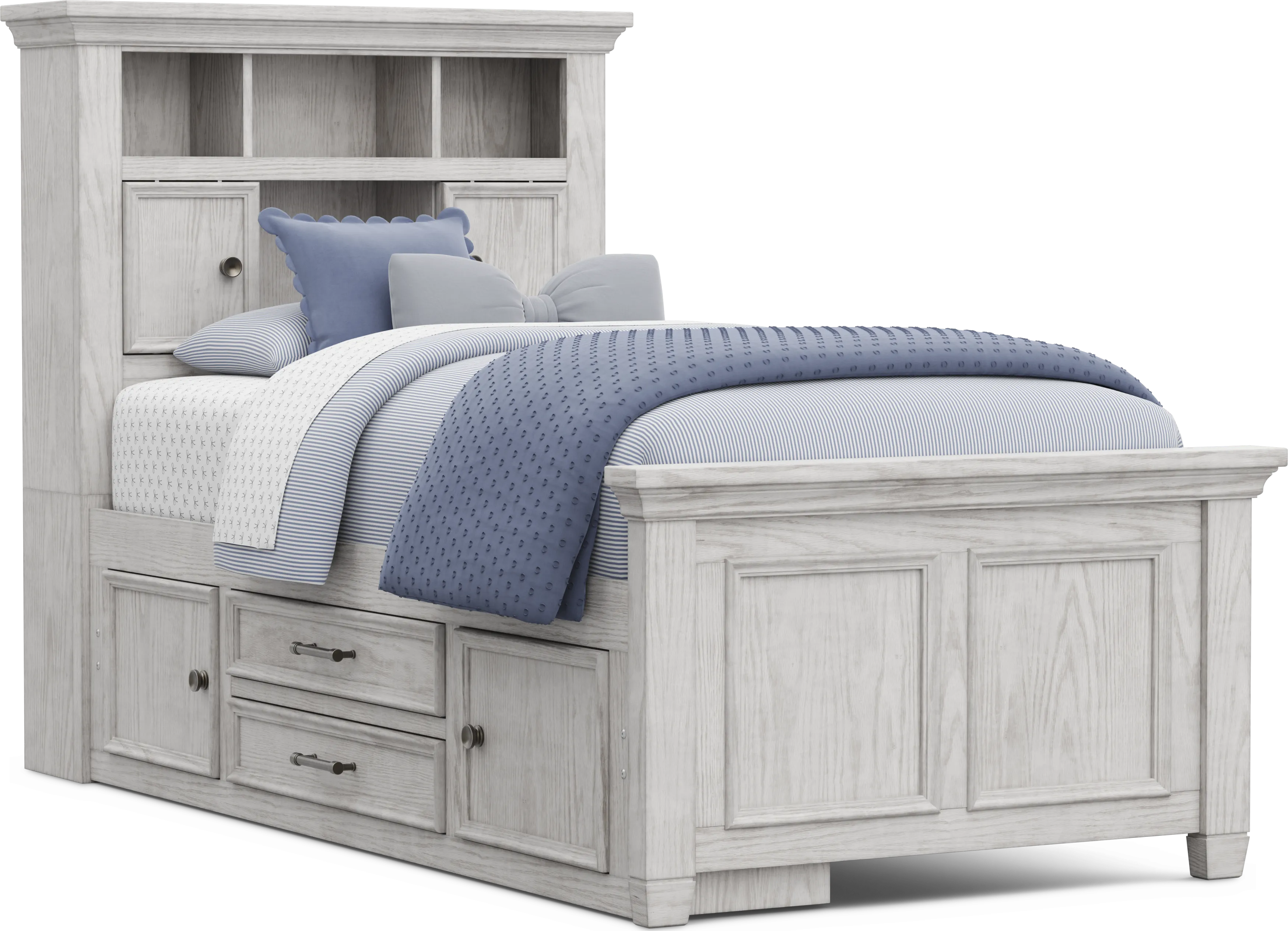 Kids Canyon Lake 2.0 Ash Gray Twin Bookcase Bed with Storage Side Rail - Thumbnail - Image 1