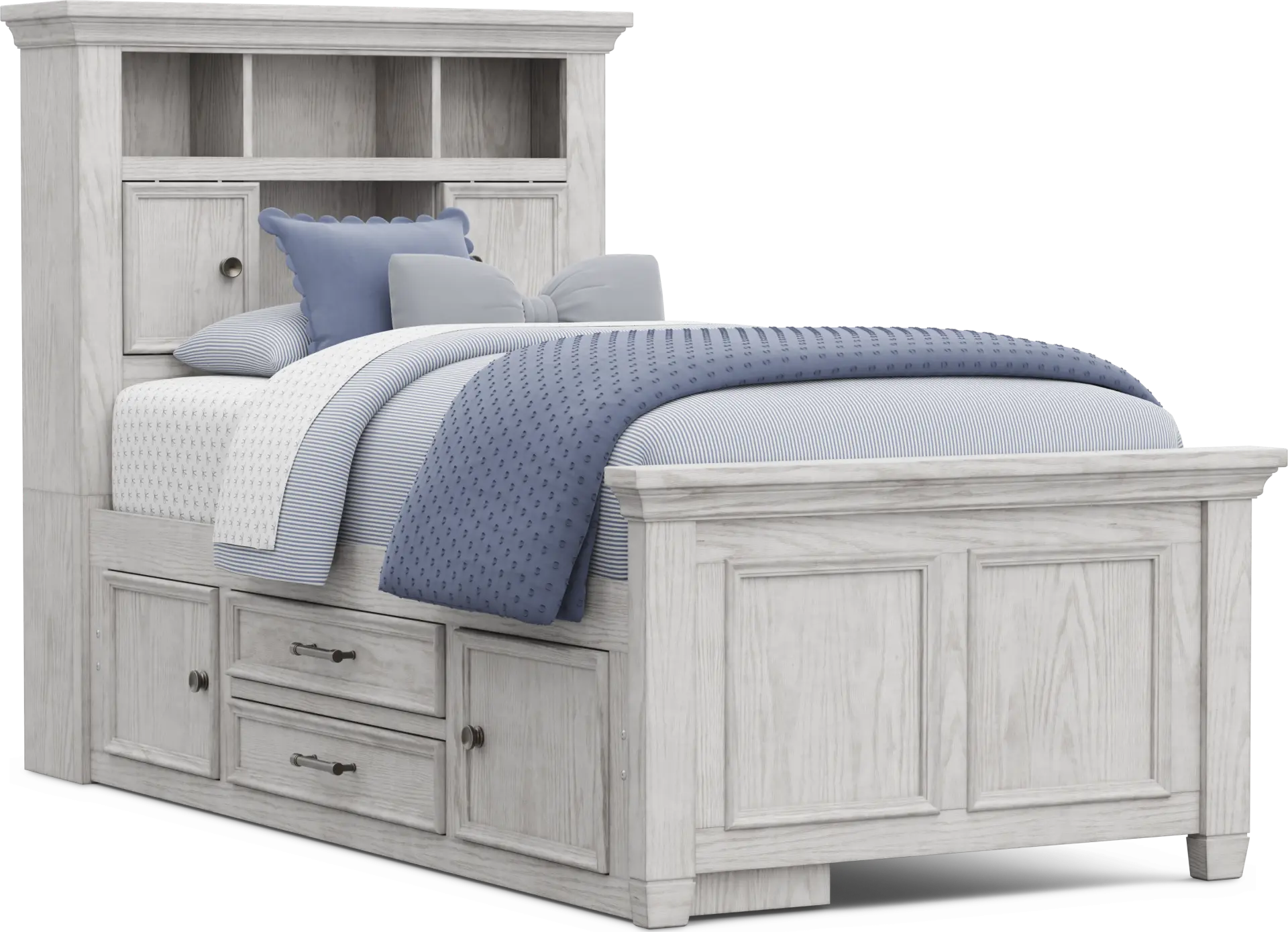Kids Canyon Lake 2.0 Ash Gray Twin Bookcase Bed with Storage Side Rail