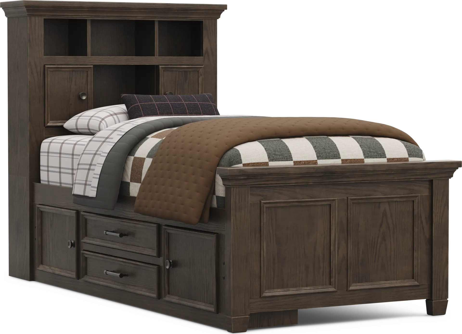 Kids Canyon Lake 2.0 Java Twin Bookcase Bed with Storage Side Rail - Image 1