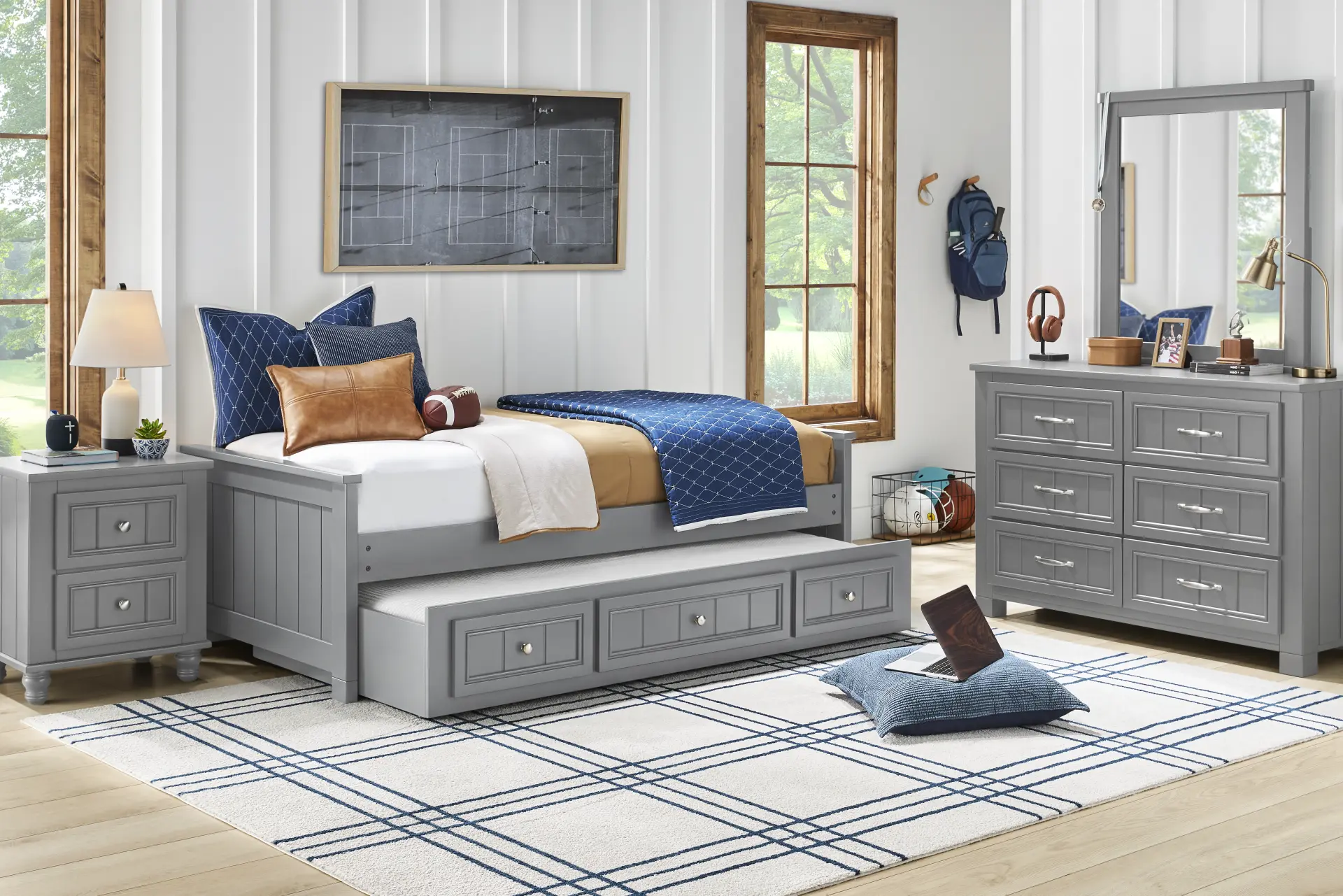 Kids Cottage Colors 2.0 Gray Full Low Profile Bedroom