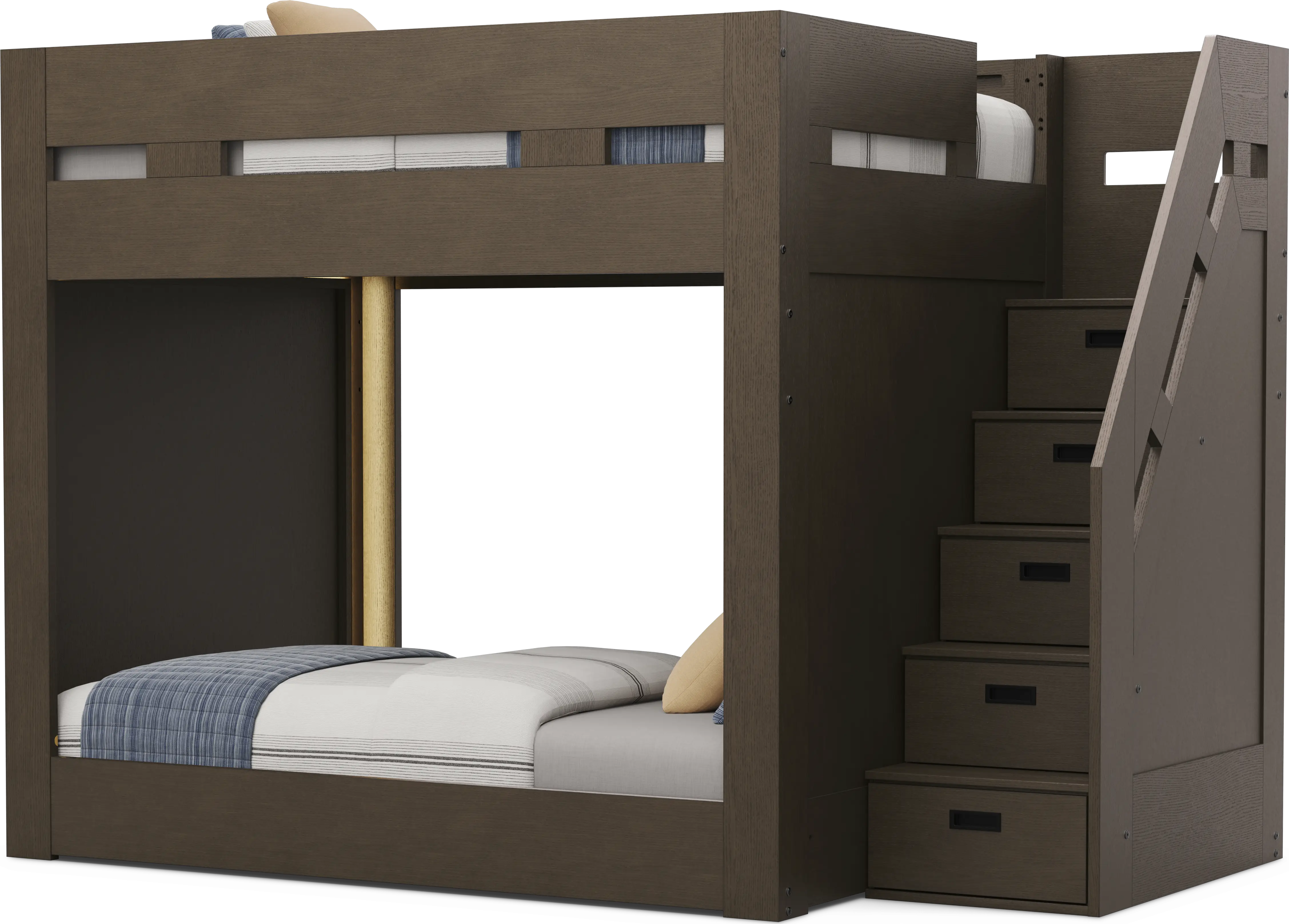 Kids Sierra Summit Brown Oak Full/Full Step Bunk Bed with 2 Closed End Panels - Image 2