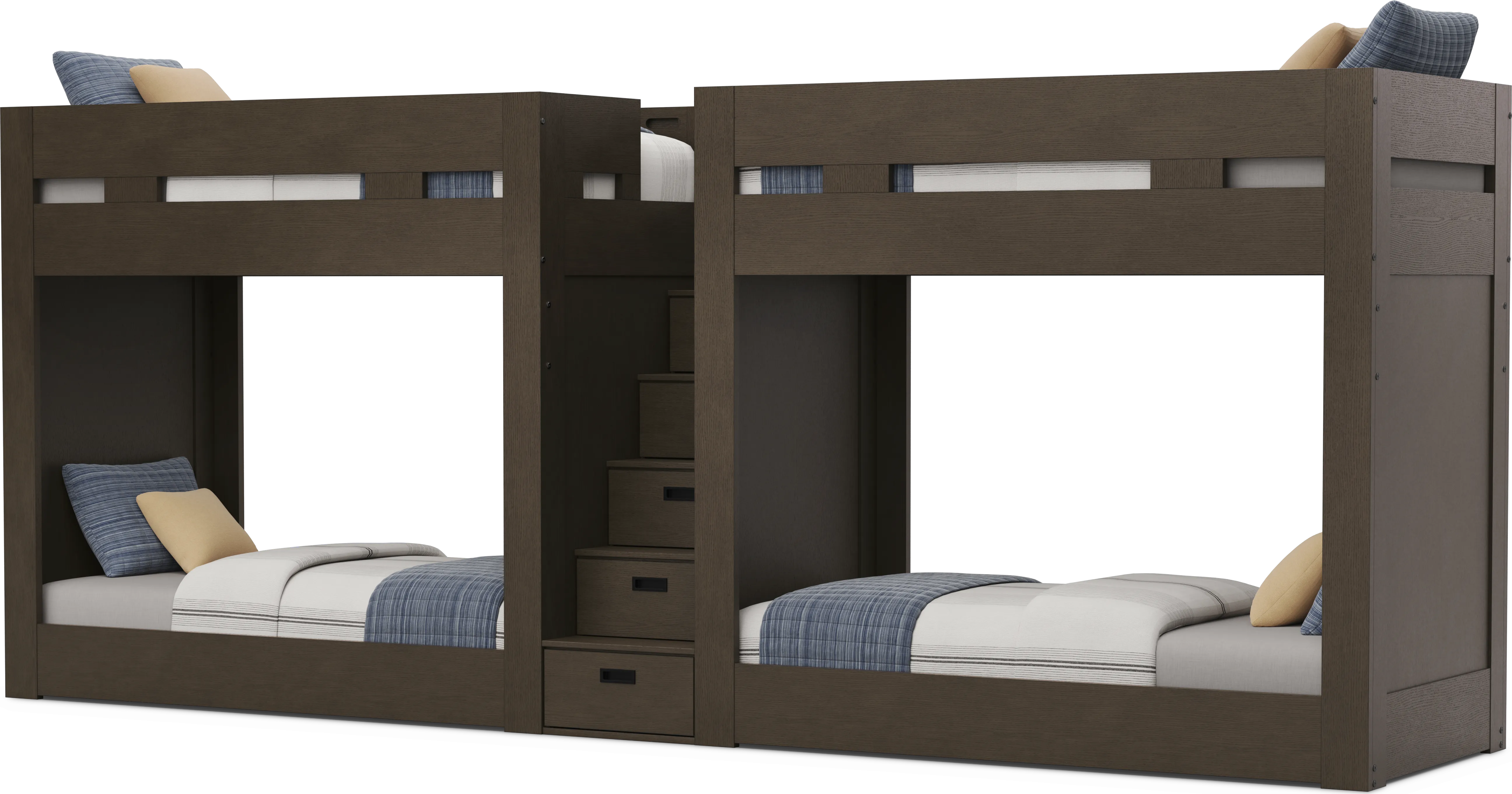Kids Sierra Summit Brown Oak Twin Double Length Quad Step Bunk Bed - Thumbnail - Image 1