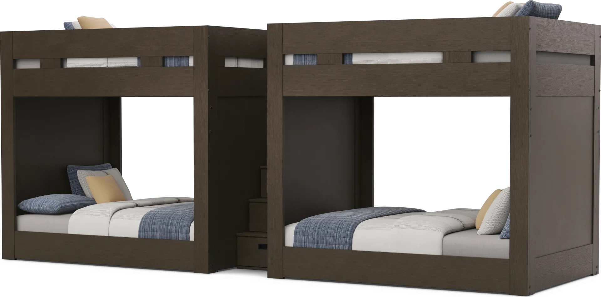 Kids Sierra Summit Brown Oak Full Double Length Quad Step Bunk Bed - Image 1