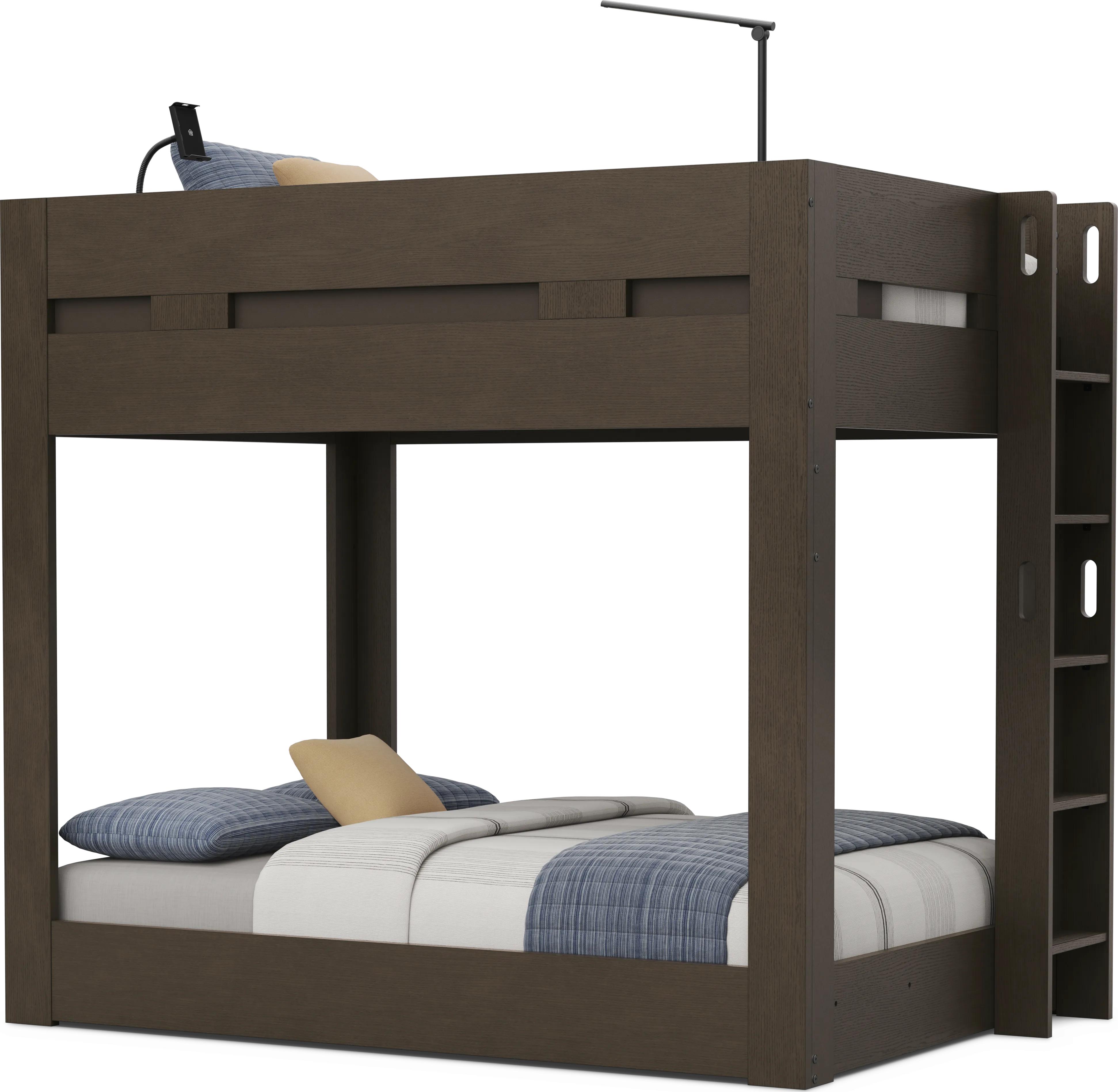 Kids Sierra Summit Brown Oak Twin/Full Bunk Bed with Tech Console - Image 2