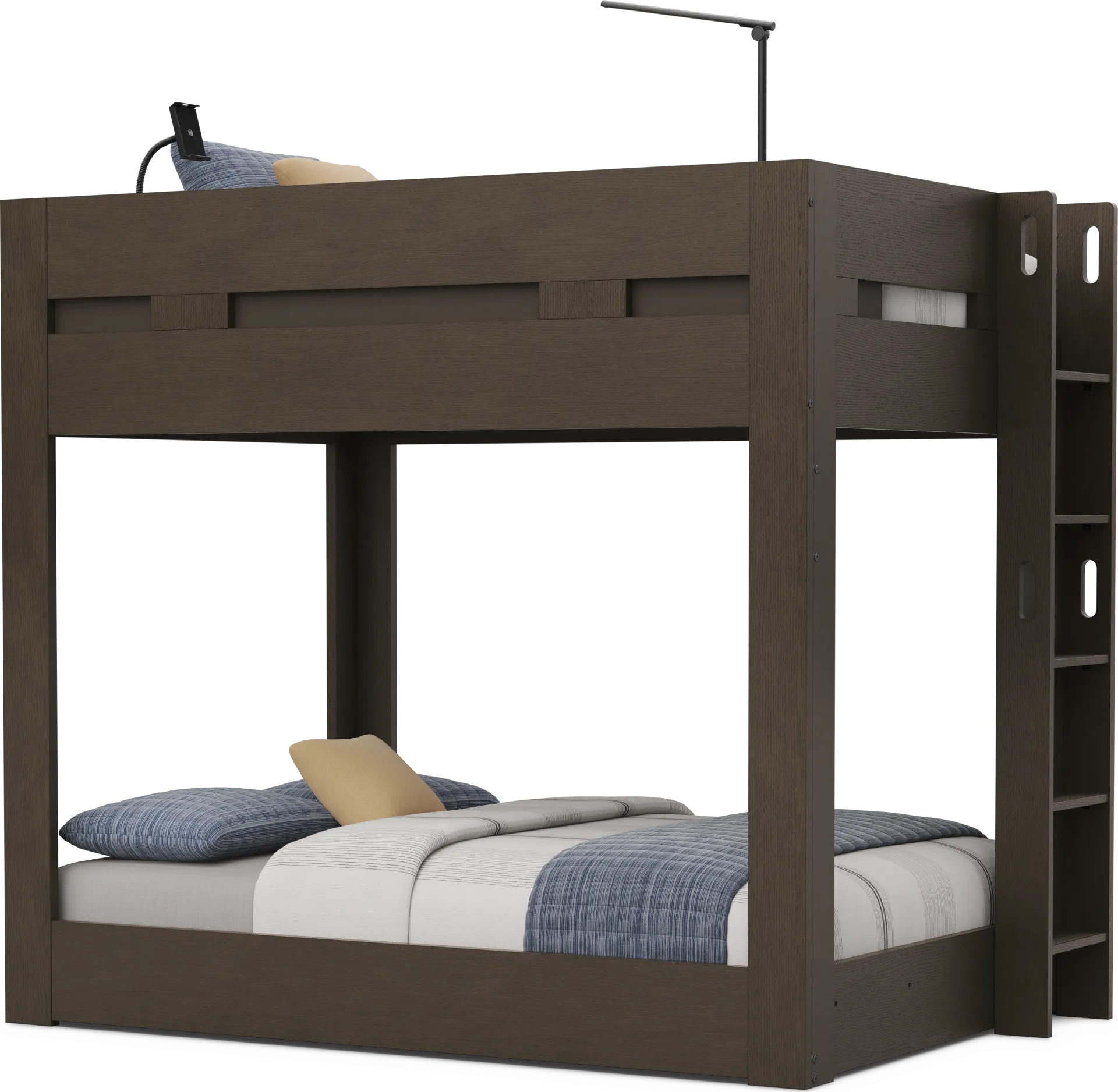 Kids Sierra Summit Brown Oak Twin/Full Bunk Bed with Tech Console - Image 2