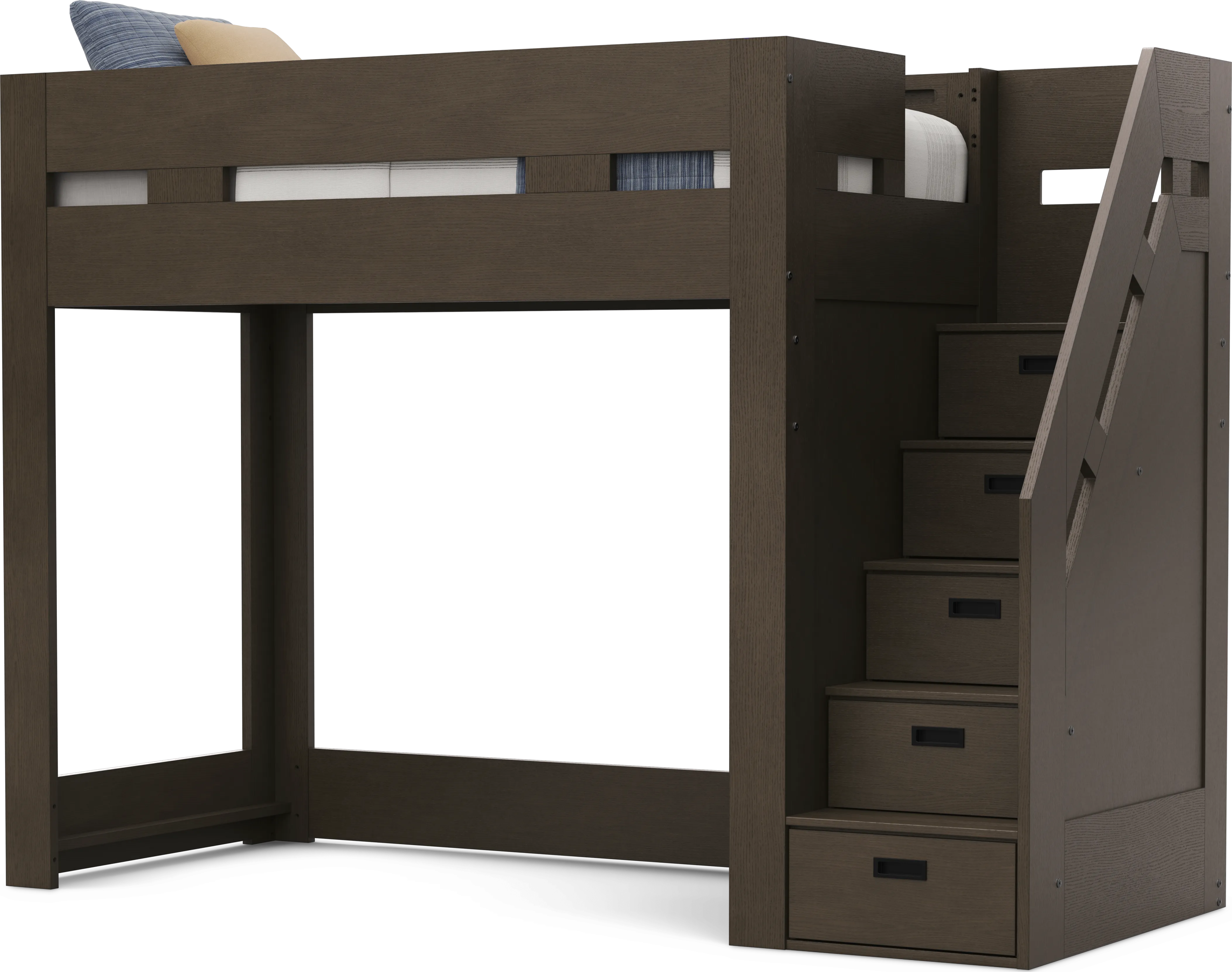 Kids Sierra Summit Brown Oak Twin Step Loft Bed with 1 Closed End Panel - Thumbnail - Image 1
