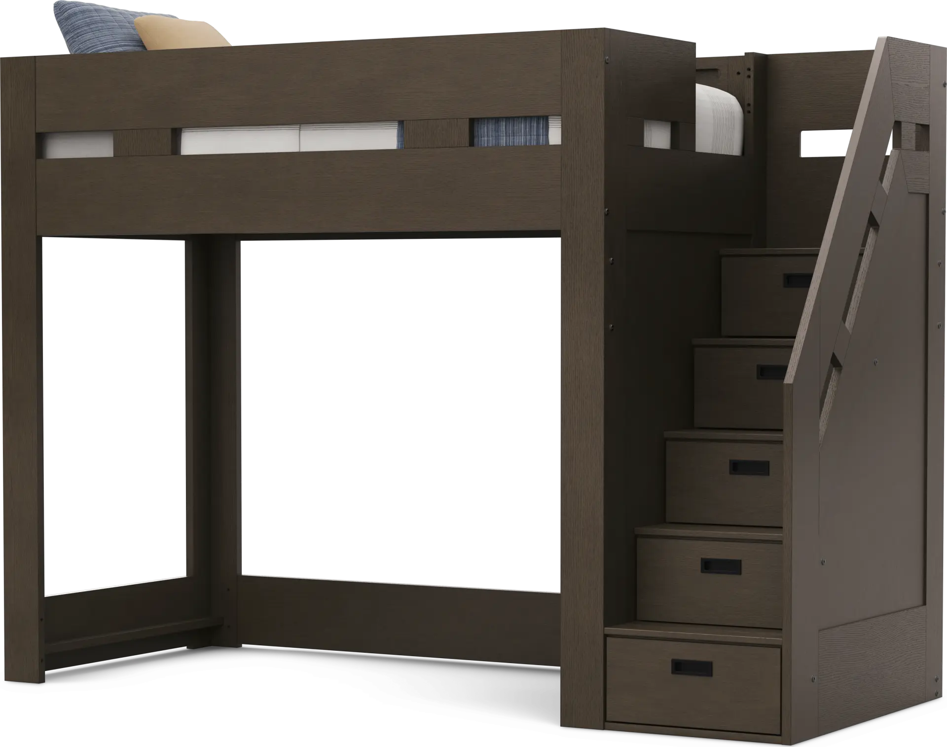 Kids Sierra Summit Brown Oak Twin Step Loft Bed with 1 Closed End Panel