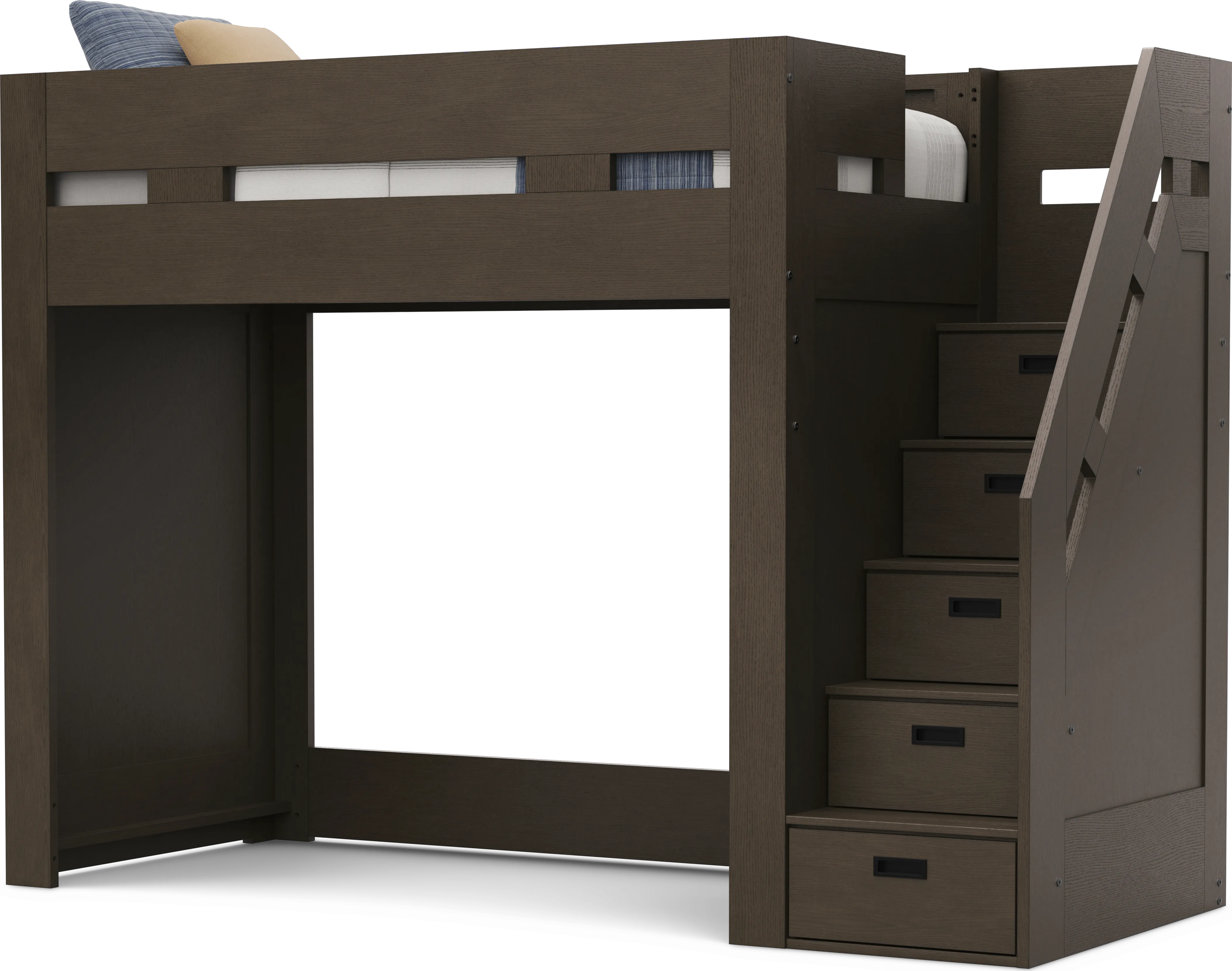 Kids Sierra Summit Brown Oak Twin Step Loft Bed with 2 Closed End Panels - Thumbnail - Image 1
