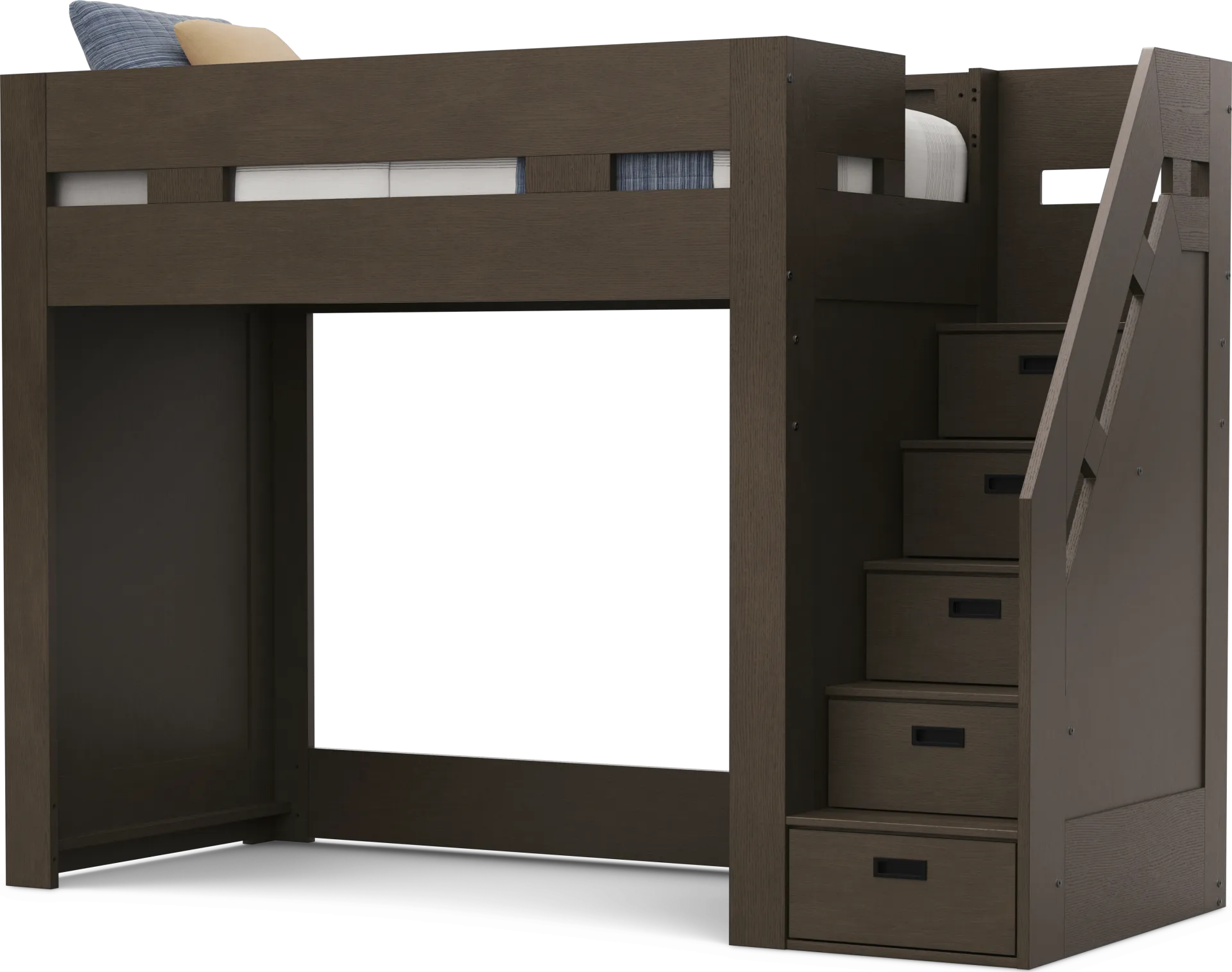 Kids Sierra Summit Brown Oak Twin Step Loft Bed with 2 Closed End Panels - Image 1