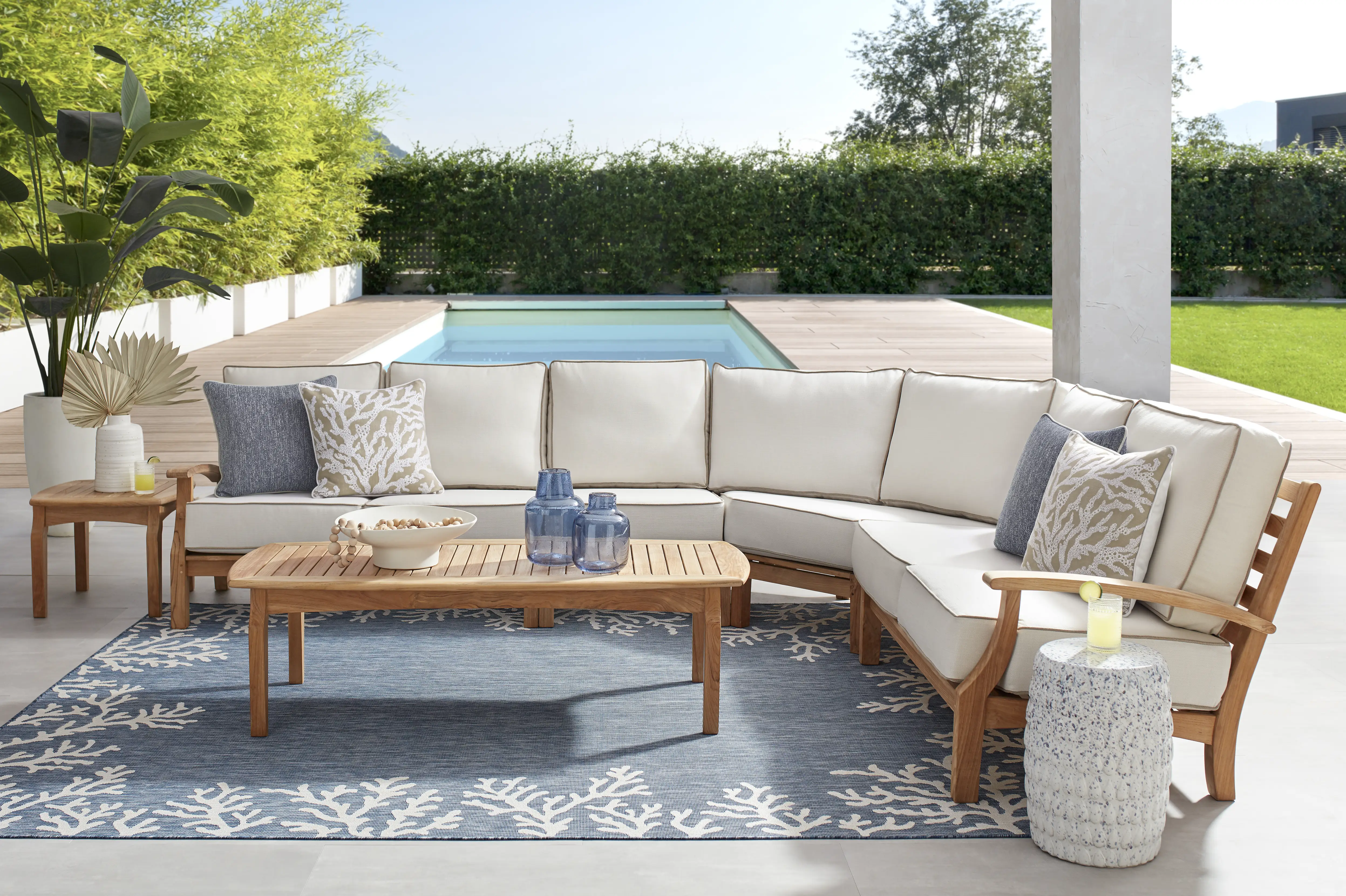 Pleasant Bay Teak 4 Pc Outdoor Sectional with Vapor Cushions - Image 1