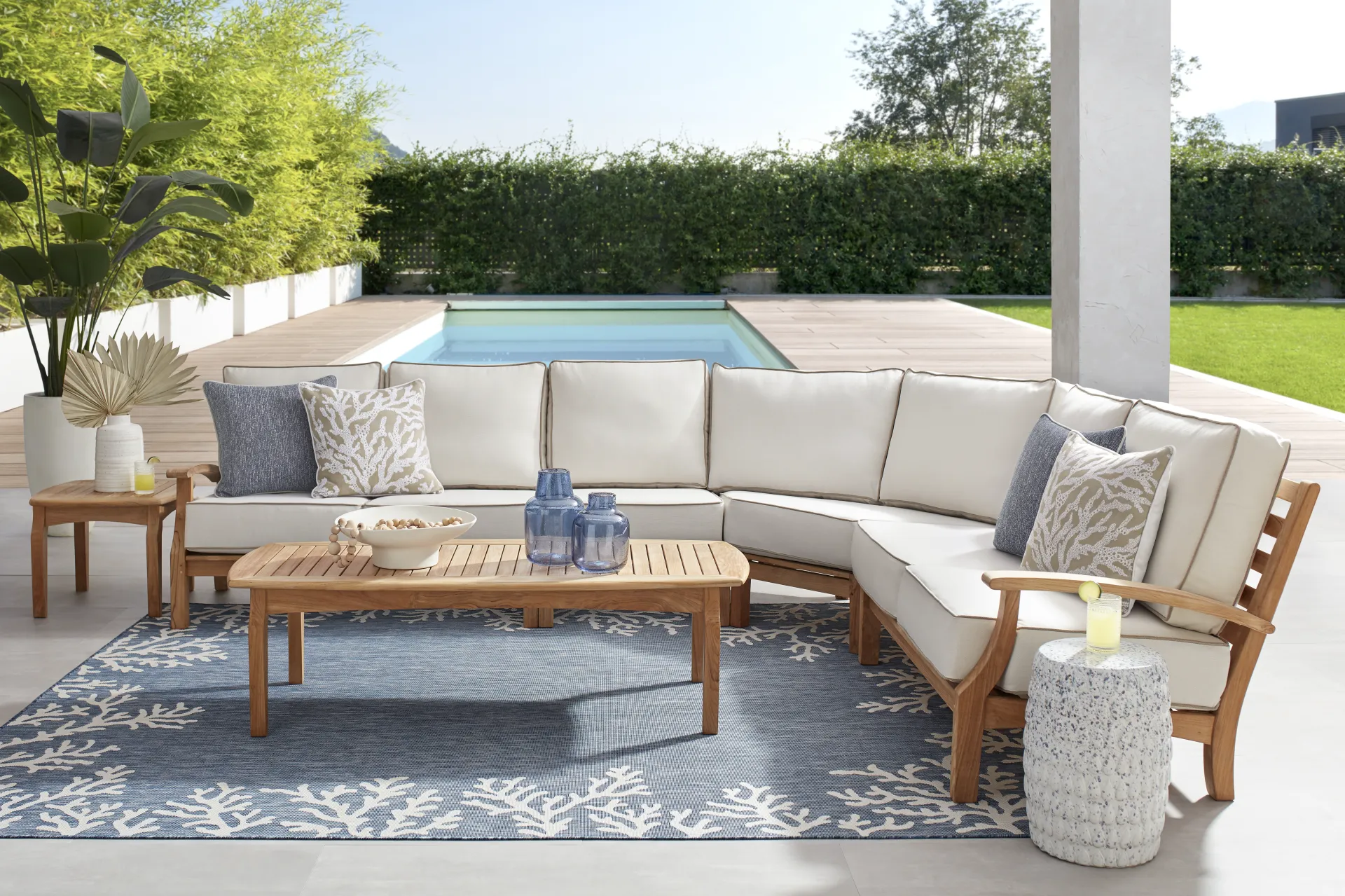 Pleasant Bay Teak 4 Pc Outdoor Sectional with Vapor Cushions - Image 1