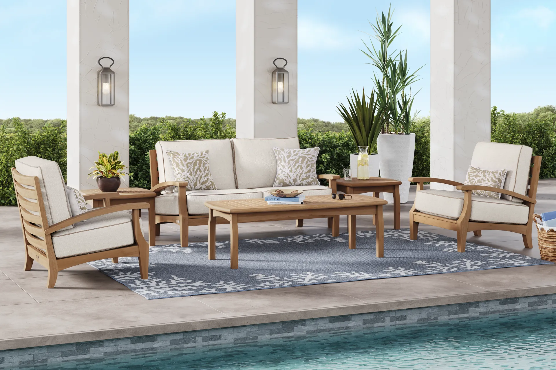 Pleasant Bay Teak Outdoor Loveseat with Vapor Cushions - Image 1