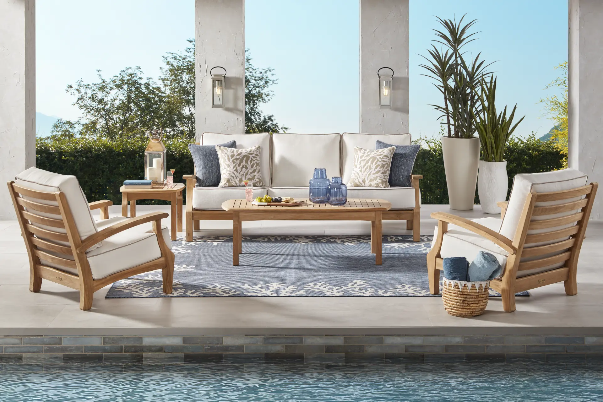 Pleasant Bay Teak 4 Pc Outdoor Seating Set with Vapor Cushions