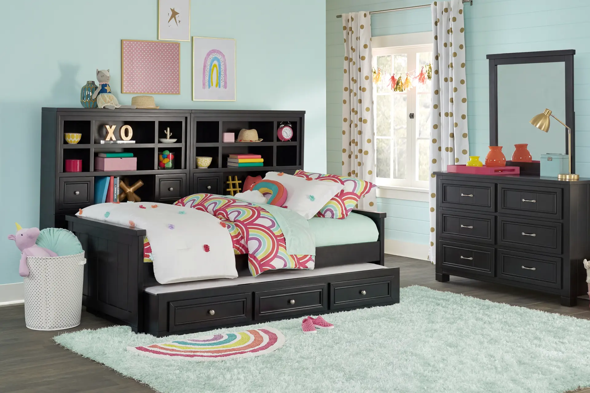 Kids Cottage Colors 2.0 Black Full Bookcase Wall Bedroom