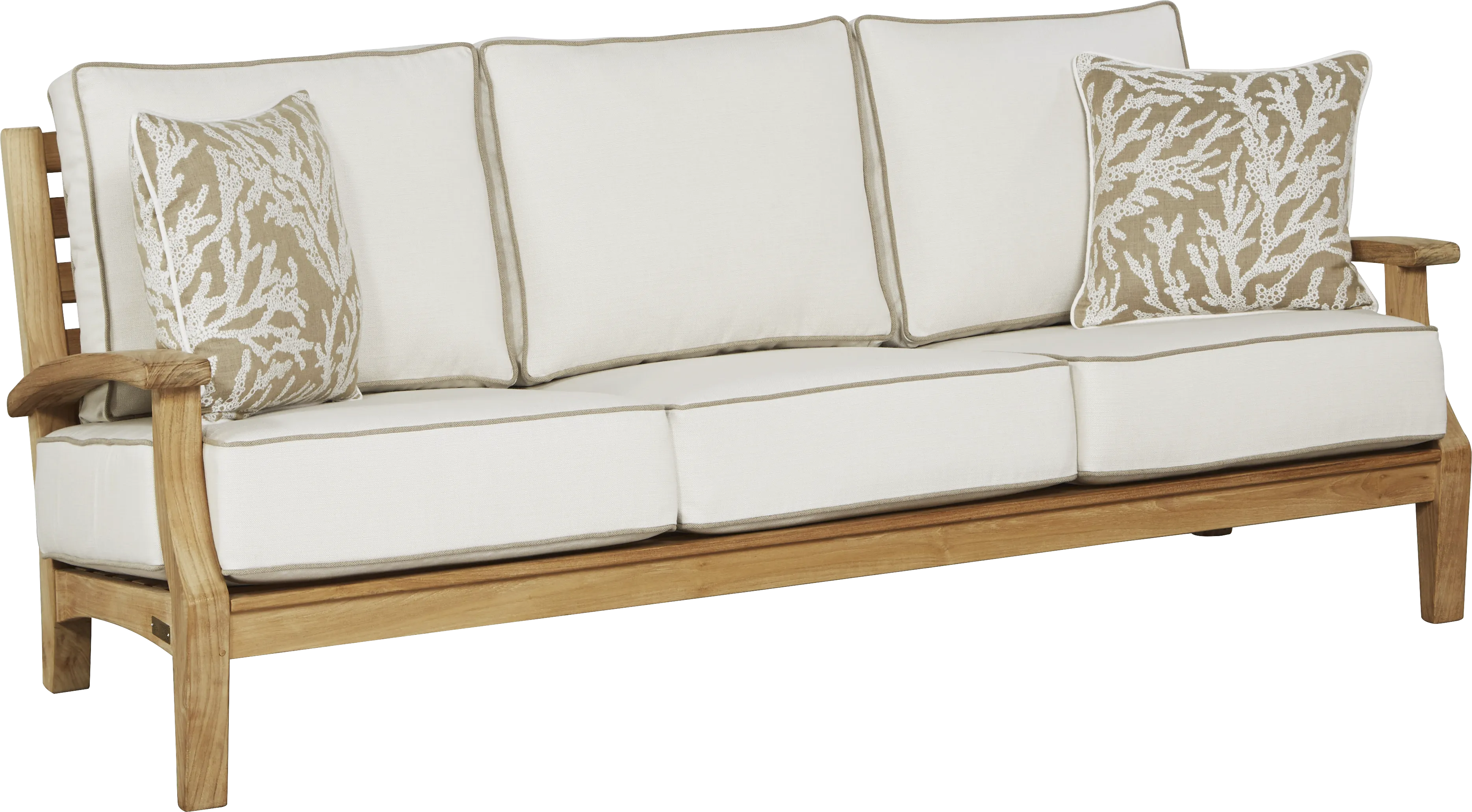 Pleasant Bay Teak Outdoor Sofa with White Sand Cushions - Thumbnail - Image 1