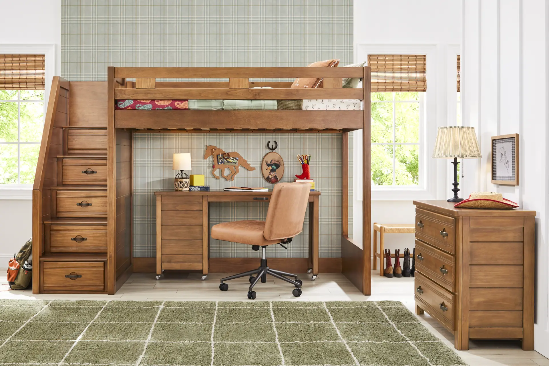 Kids Creekside 3.0 Chestnut Color Twin Step Loft Bed with Desk