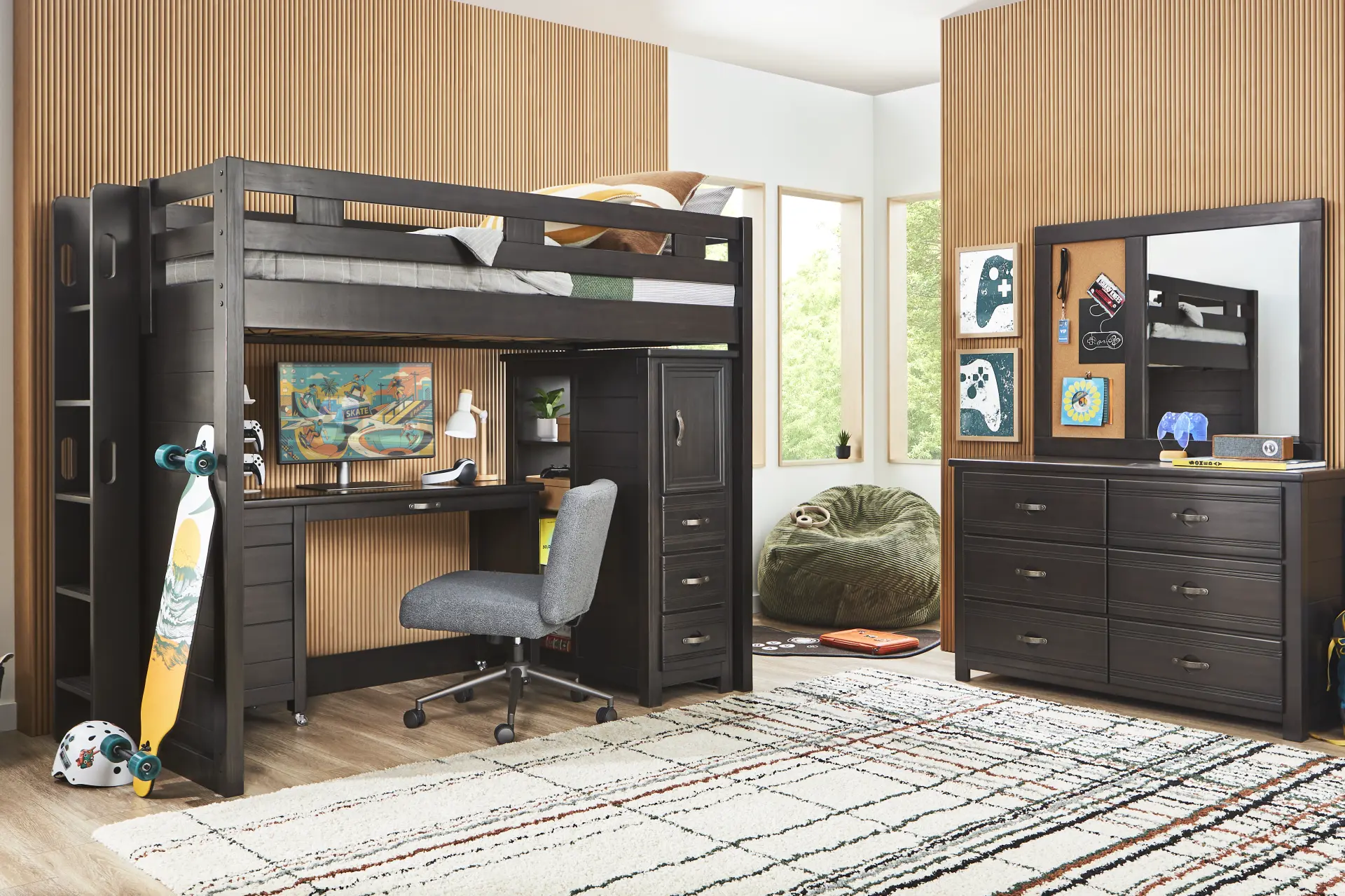Kids Creekside 3.0 Charcoal Twin Loft Bed with Desk