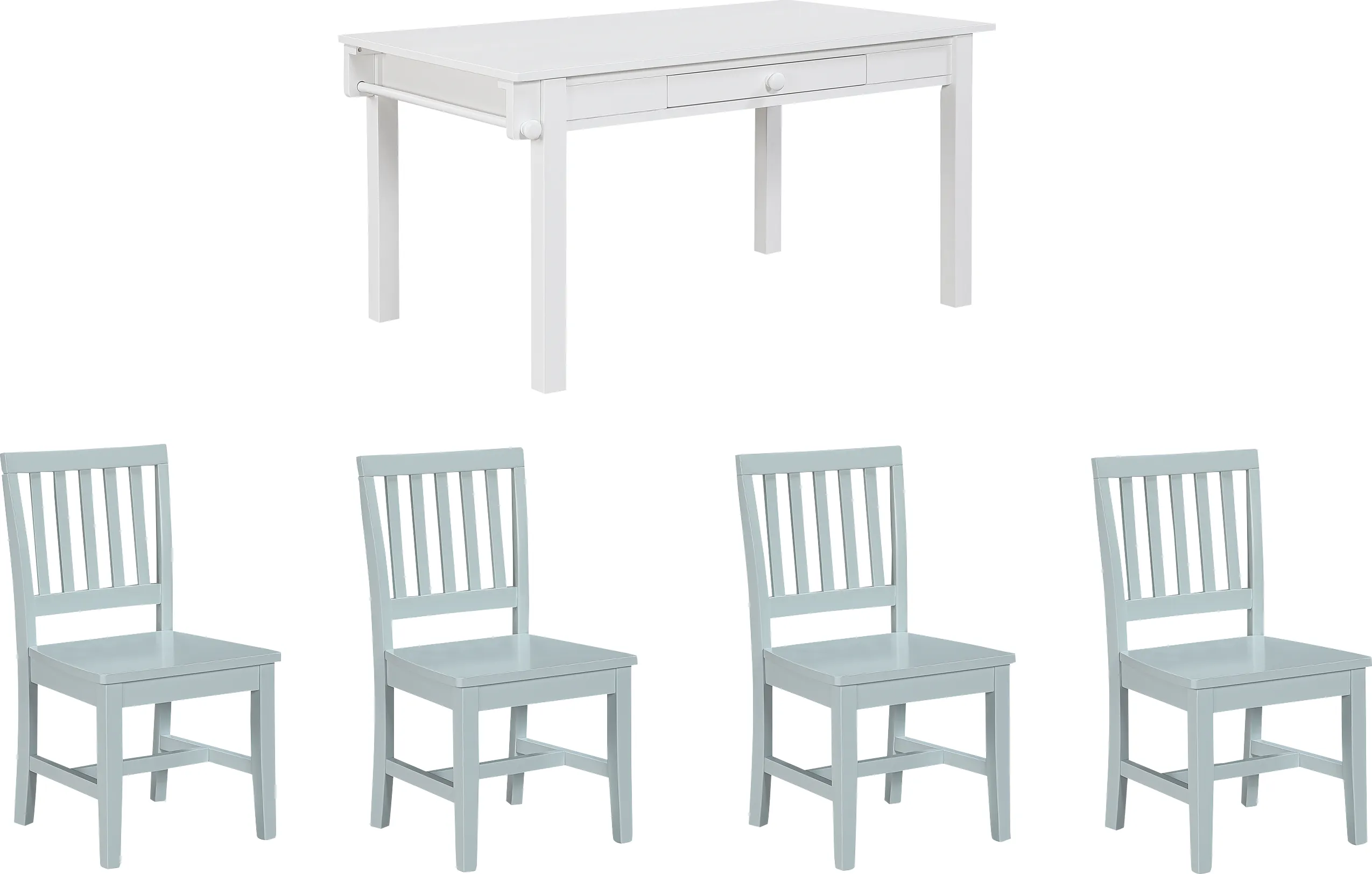 Kids Schoolhouse White Creativity Table with 4 Light Blue Chairs - Image 1