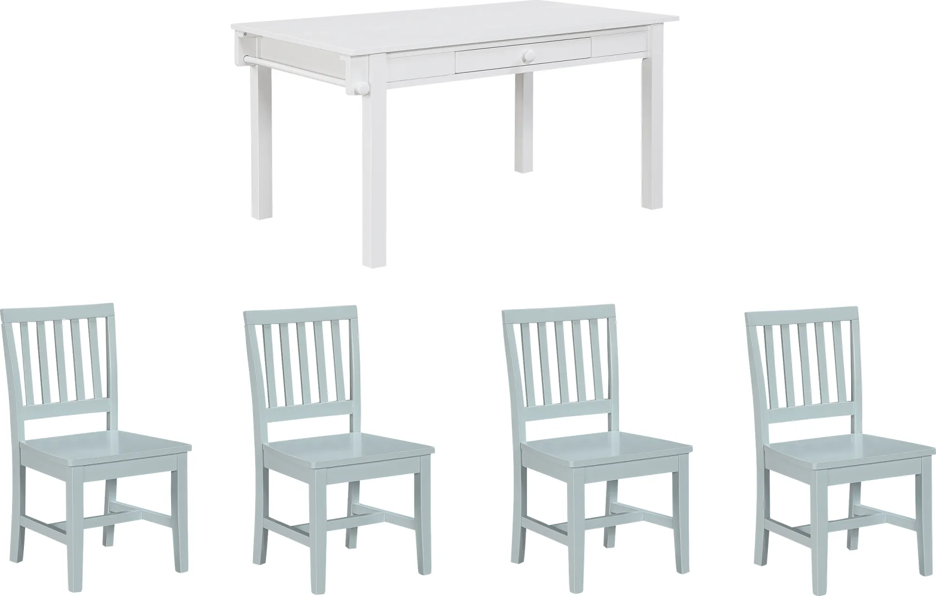 Kids Schoolhouse White Creativity Table with 4 Light Blue Chairs - Image 1