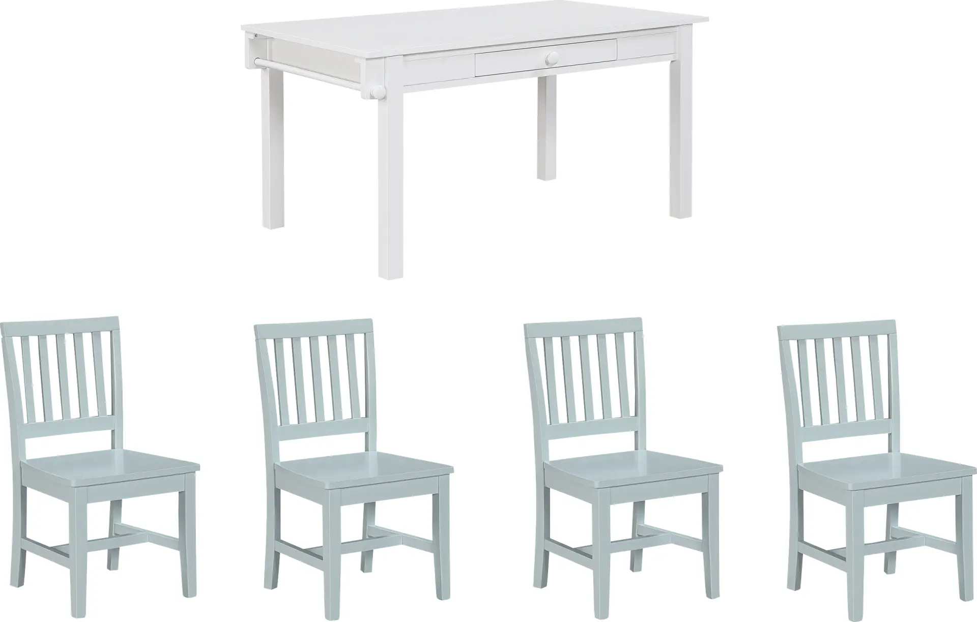 Kids Schoolhouse White Creativity Table with 4 Light Blue Chairs
