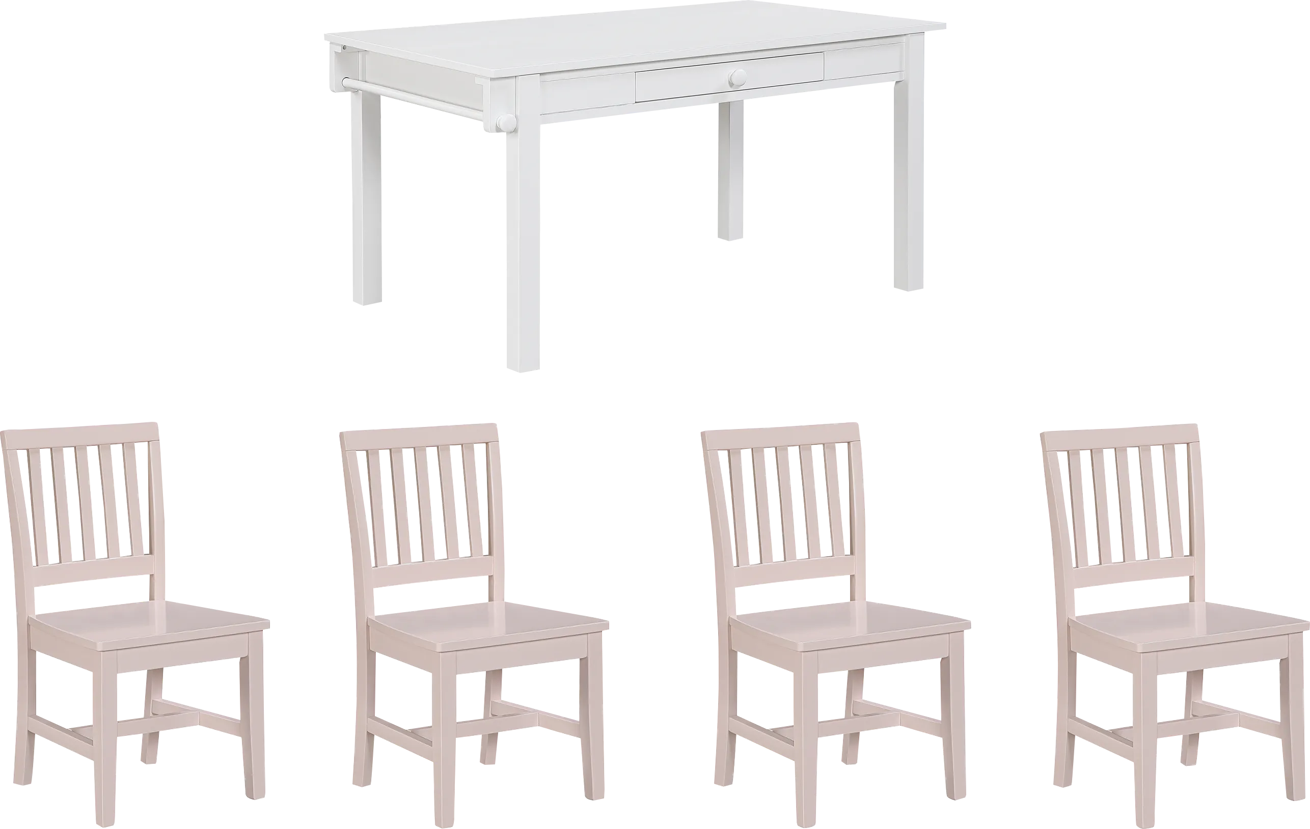 Kids Schoolhouse White Creativity Table with 4 Pink Chairs - Image 1