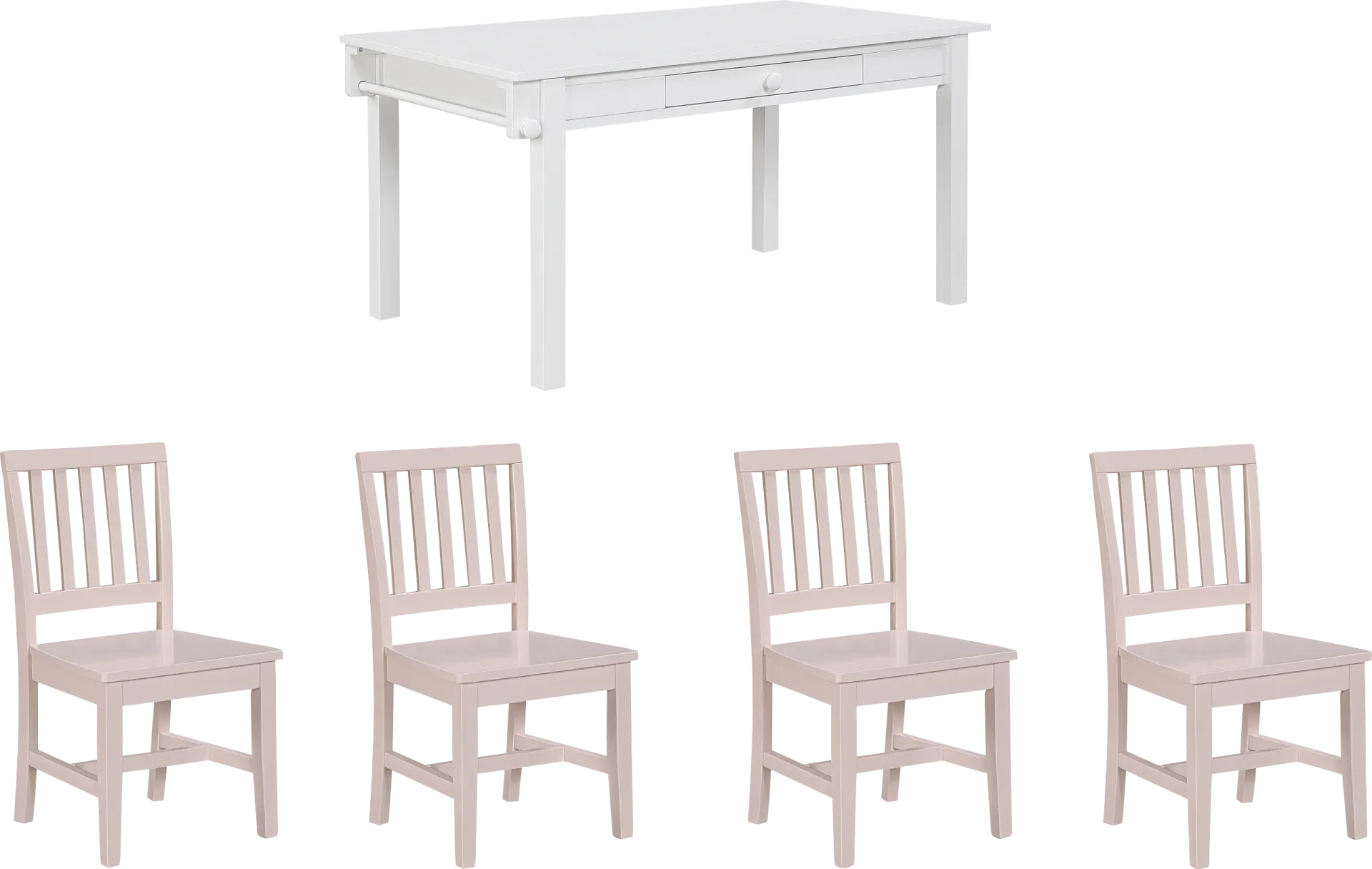 Kids Schoolhouse White Creativity Table with 4 Pink Chairs - Image 1