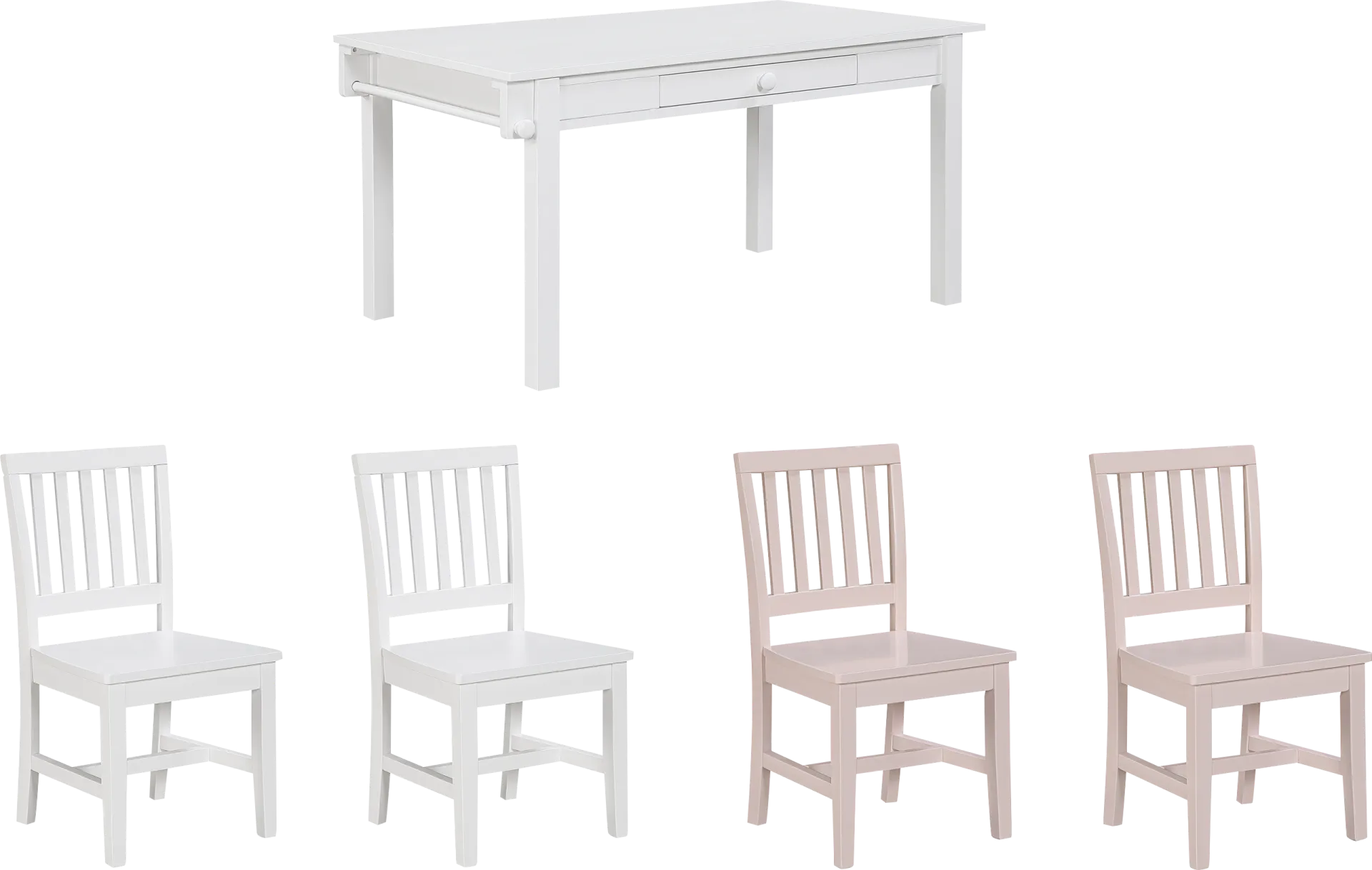 Kids Schoolhouse White Creativity Table with 2 White Chairs and 2 Pink Chairs - Image 1