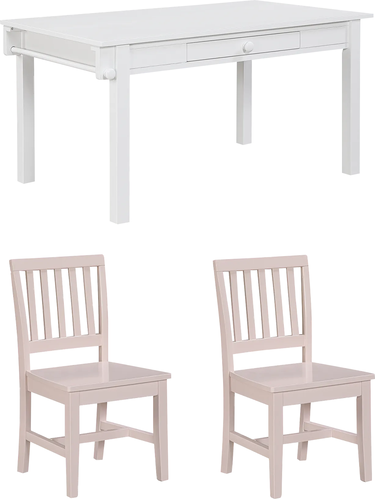 Kids Schoolhouse White Creativity Table with 2 Pink Chairs - Image 1
