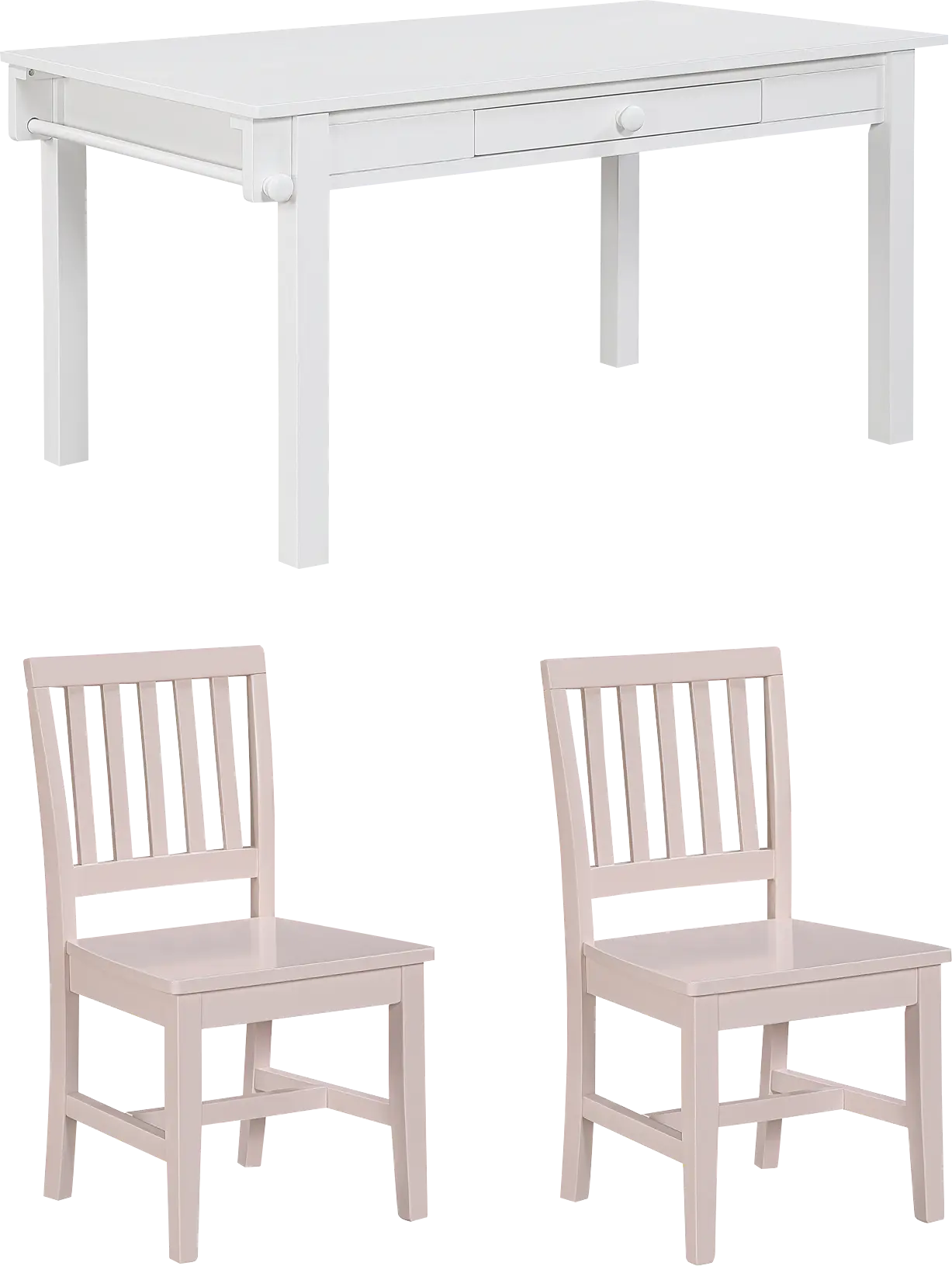 Kids Schoolhouse White Creativity Table with 2 Pink Chairs