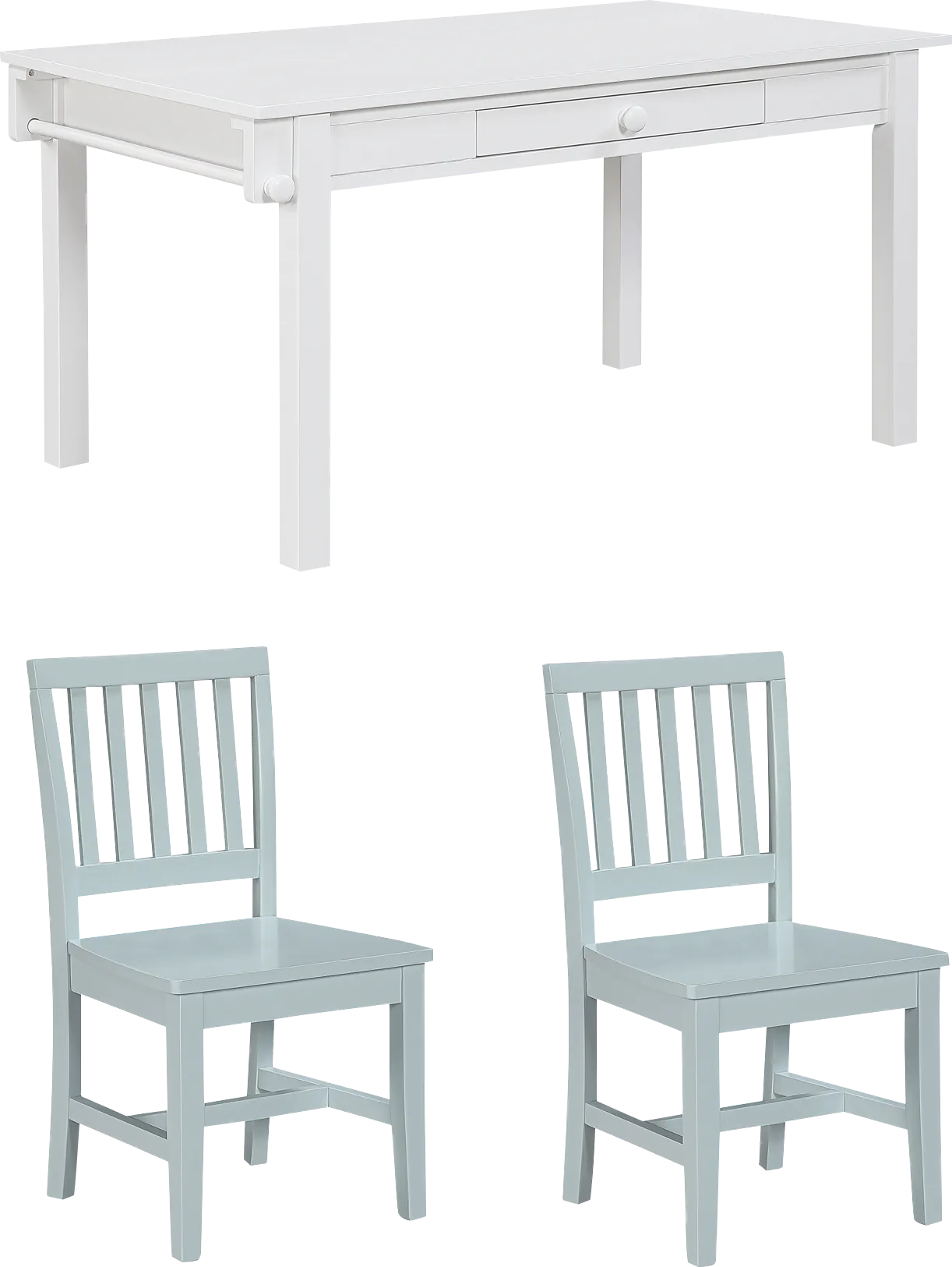 Kids Schoolhouse White Creativity Table with 2 Light Blue Chairs - Image 1
