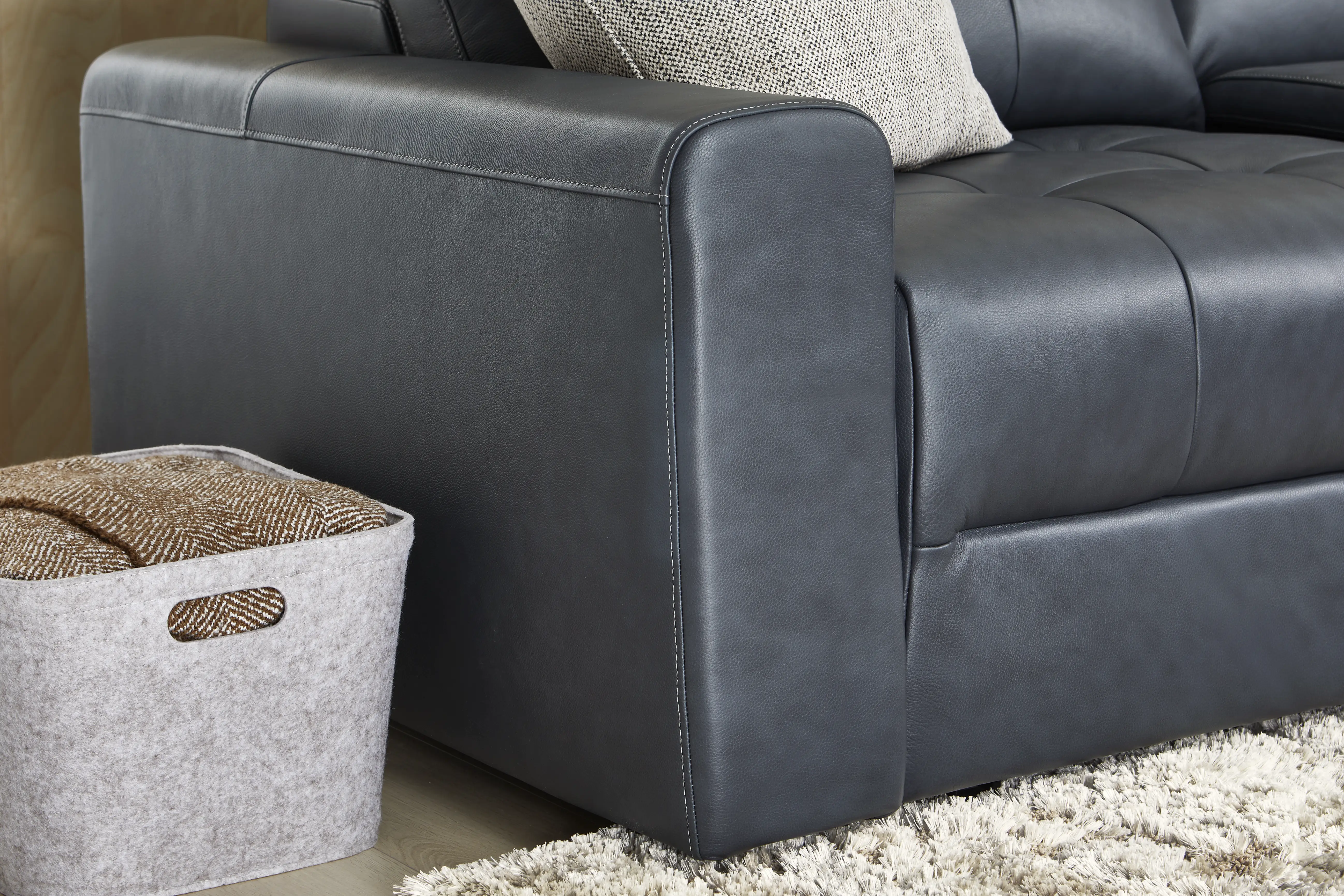 Meriwether Slate Blue Leather 6 Pc Power Slider Sectional - Image 13