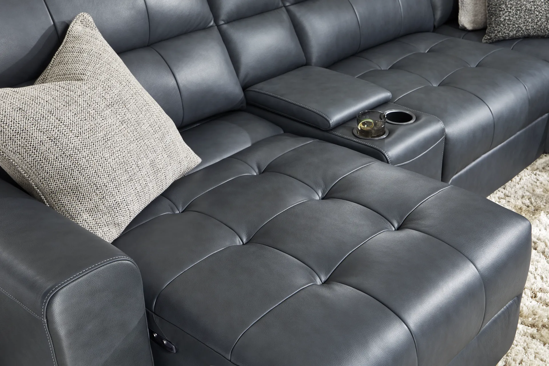 Meriwether Slate Blue Leather 7 Pc Power Slider Sectional - Image 14