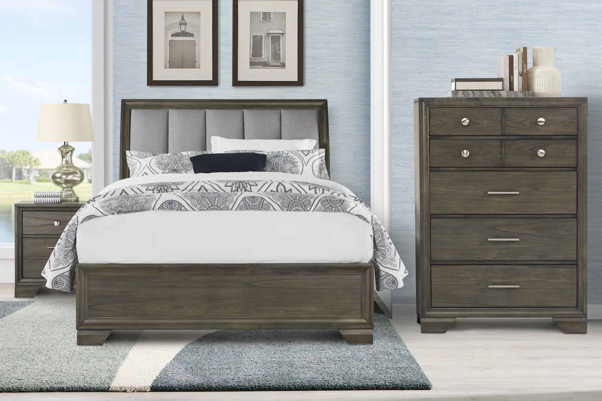 Small Spaces Beckwood Gray 5 Pc Queen Upholstered Sleigh Bedroom