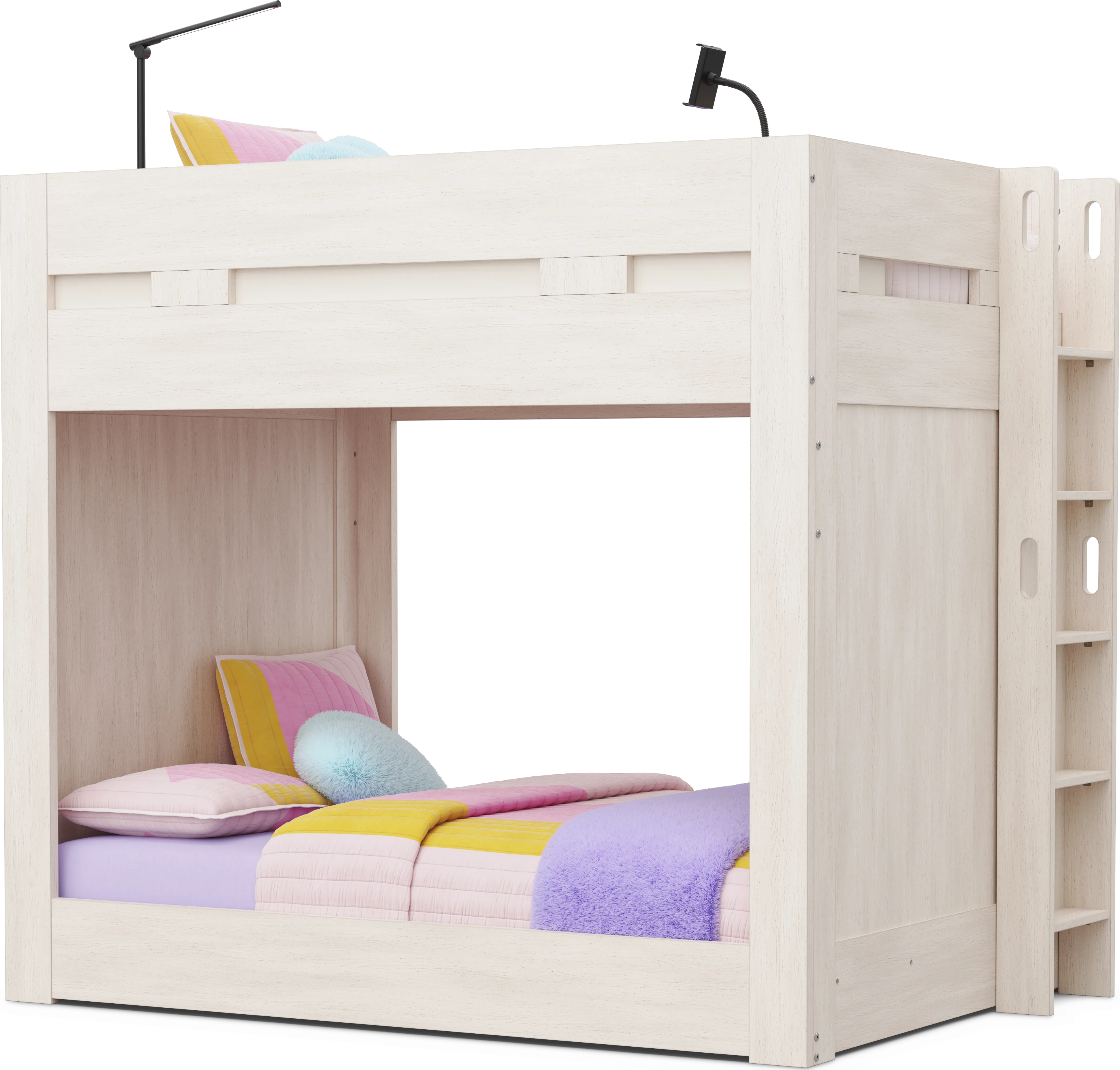 Kids Sierra Summit Linen Twin/Full Bunk Bed with Tech Console and 2 Closed End Panels - Image 2