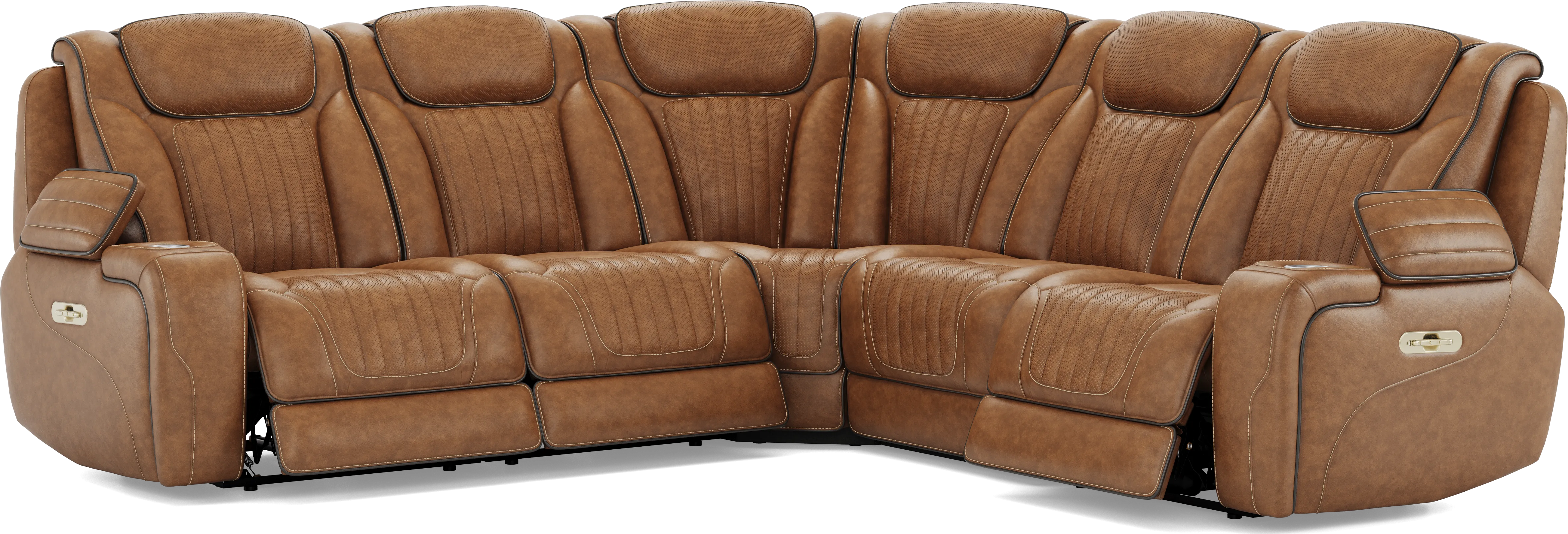 Amplify Brown Leather 5 Pc Triple Power Sectional - Thumbnail - Image 1