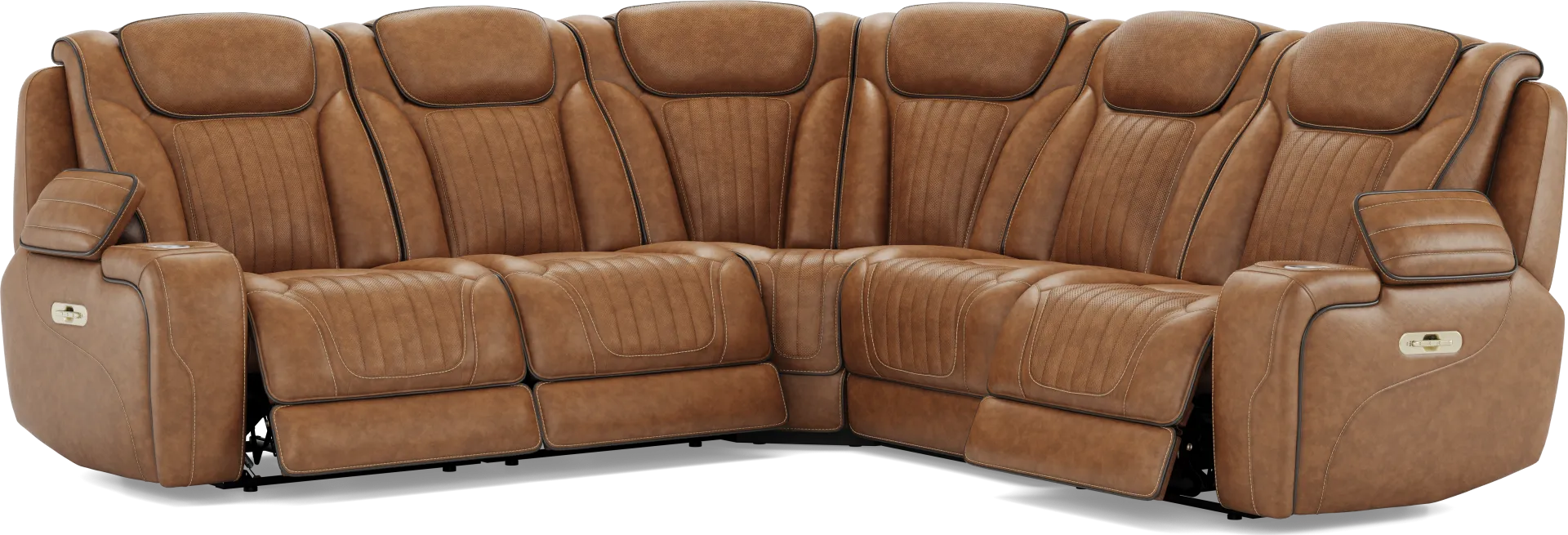 Amplify Brown Leather 5 Pc Triple Power Sectional - Image 1