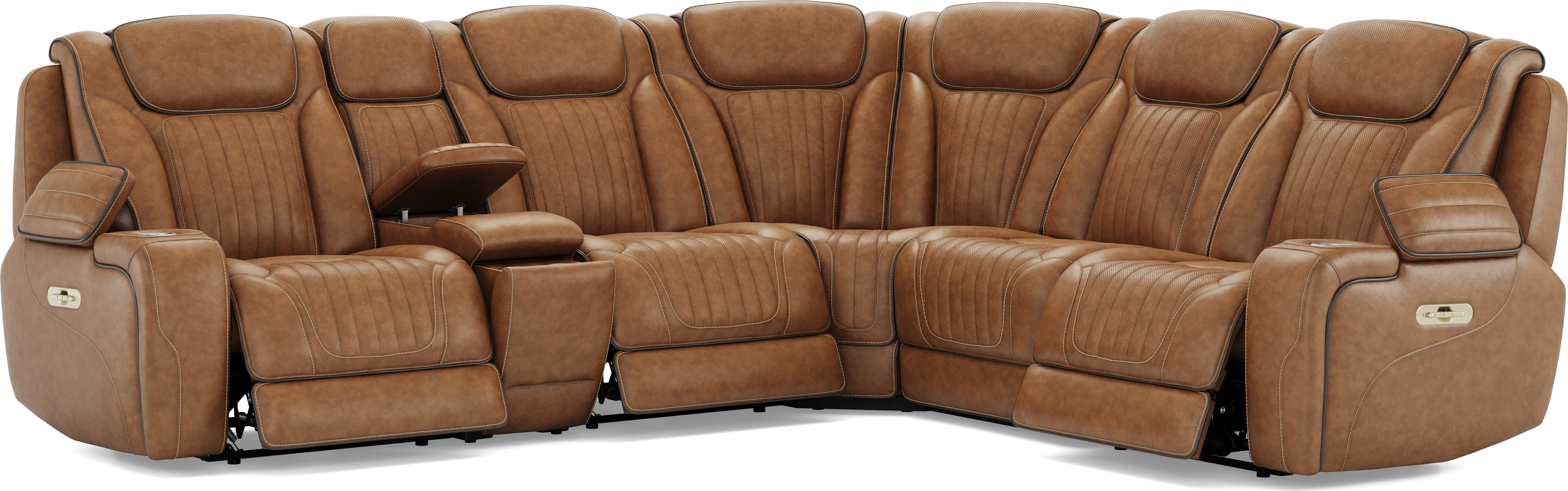 Amplify Brown Leather 6 Pc Triple Power Sectional - Image 2