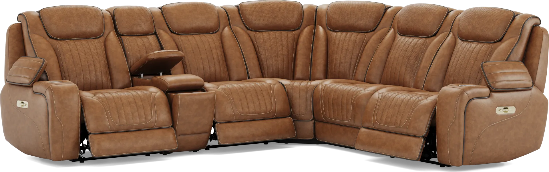 Amplify Brown Leather 6 Pc Triple Power Sectional - Image 2