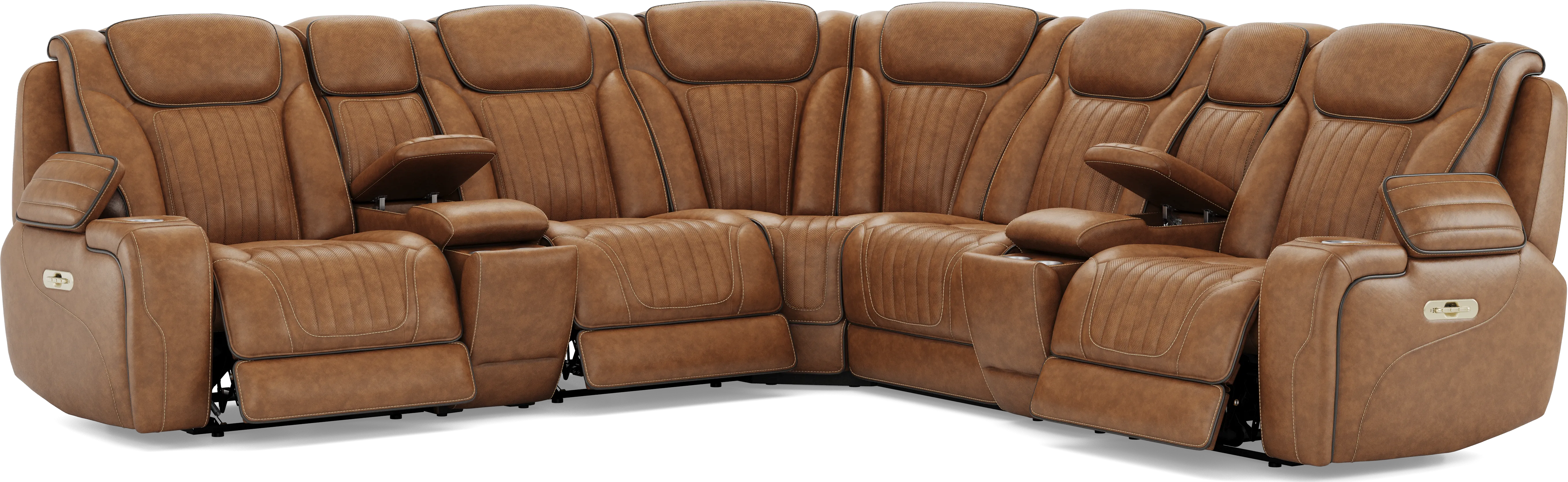 Amplify Brown Leather 7 Pc Triple Power Sectional - Image 2
