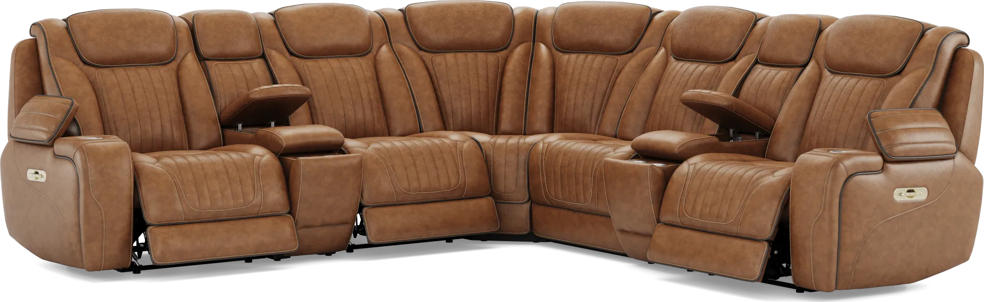 Amplify Brown Leather 7 Pc Triple Power Sectional - Image 2