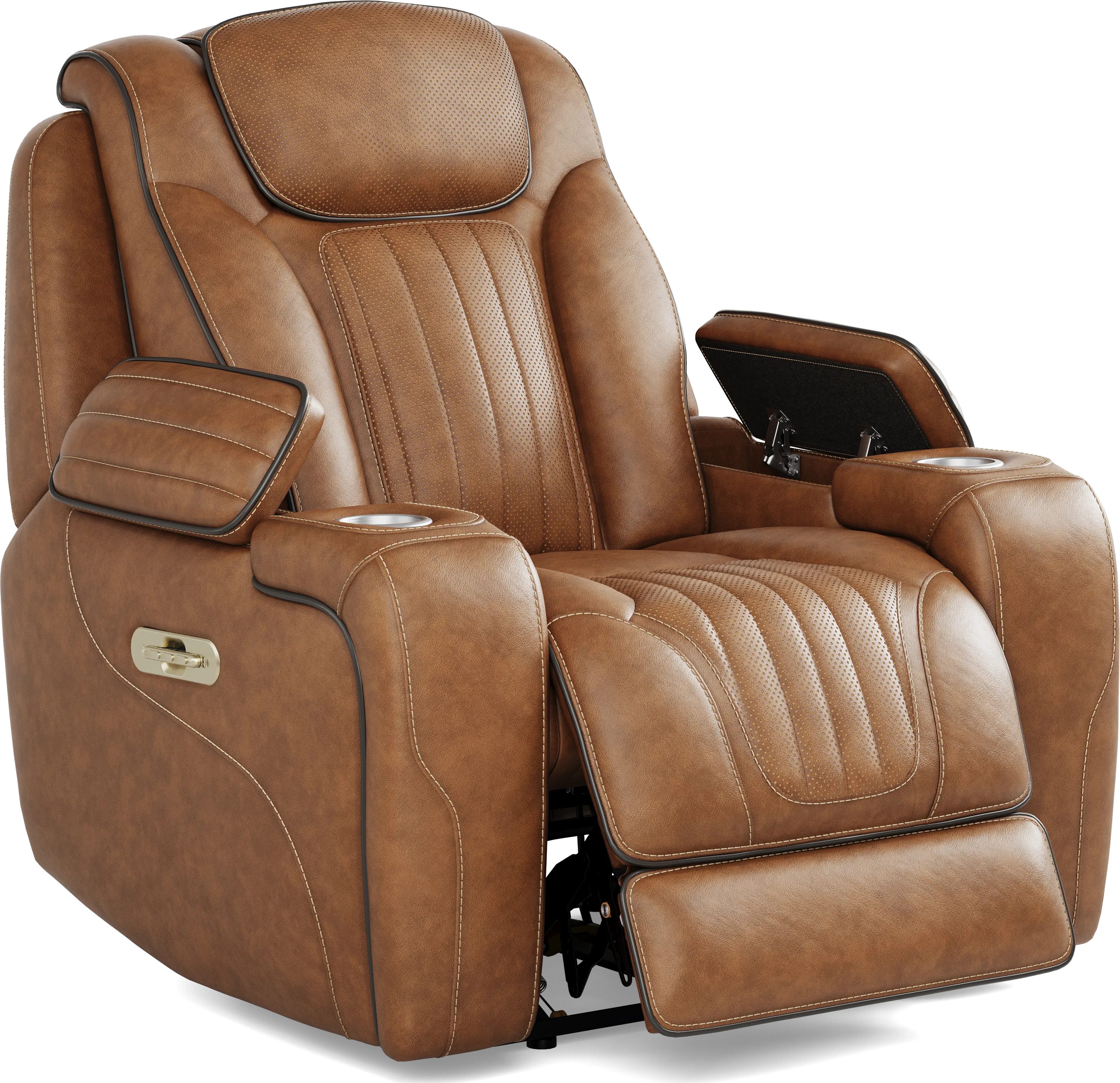 Amplify Brown Leather Triple Power Recliner - Image 1