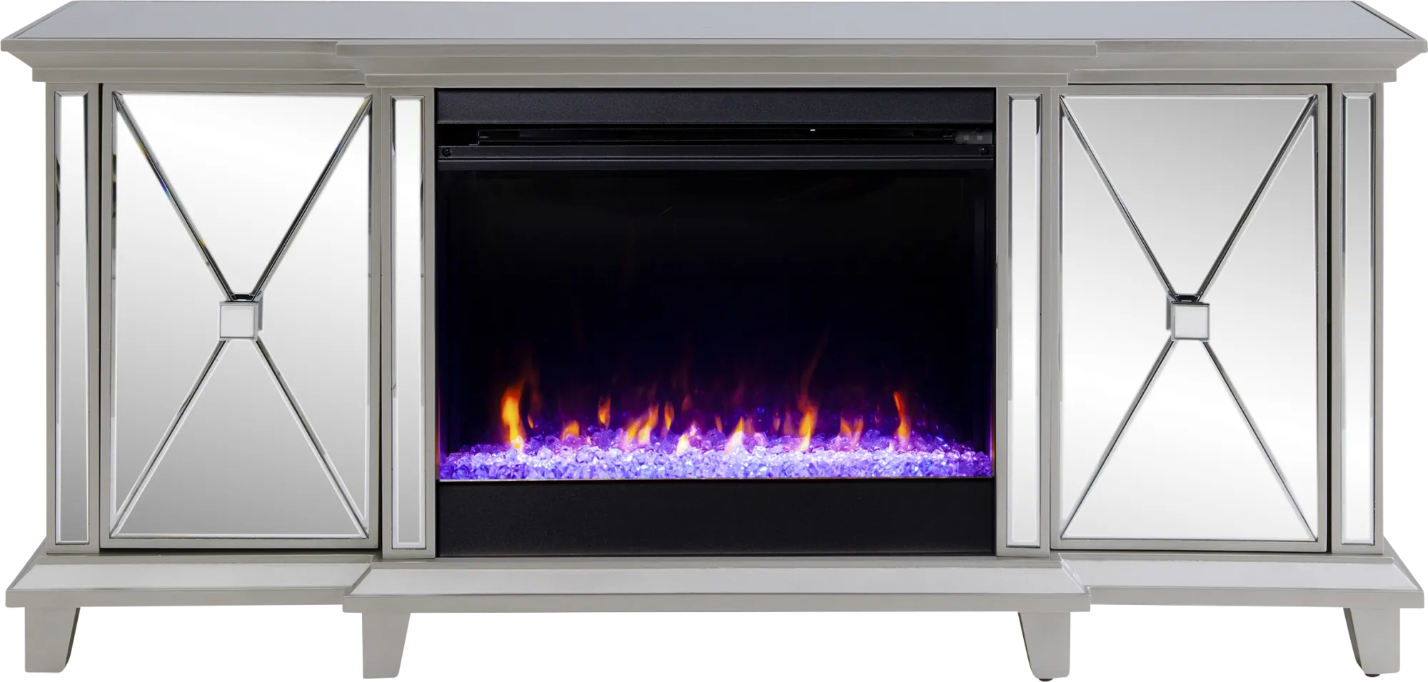 Carntham Silver 58 in. Console with Electric Fireplace - Image 1