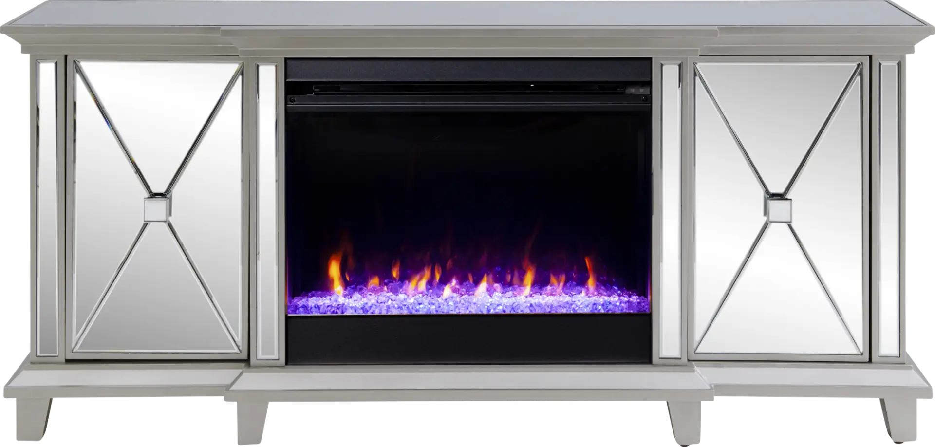Carntham Silver 58 in. Console with Electric Fireplace